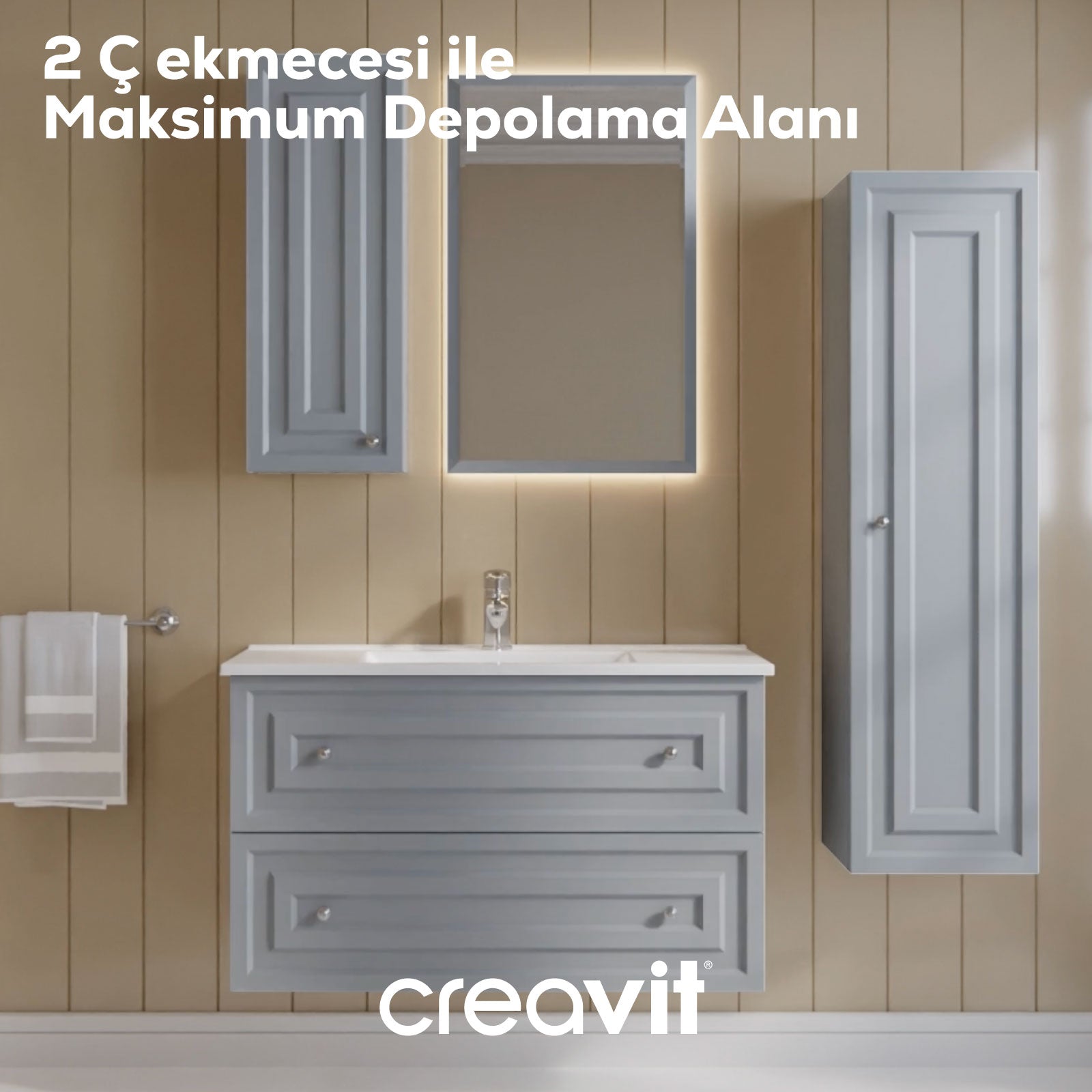 Kayra Lavabo Dolabı Çekmeceli 100cm Mat Gri