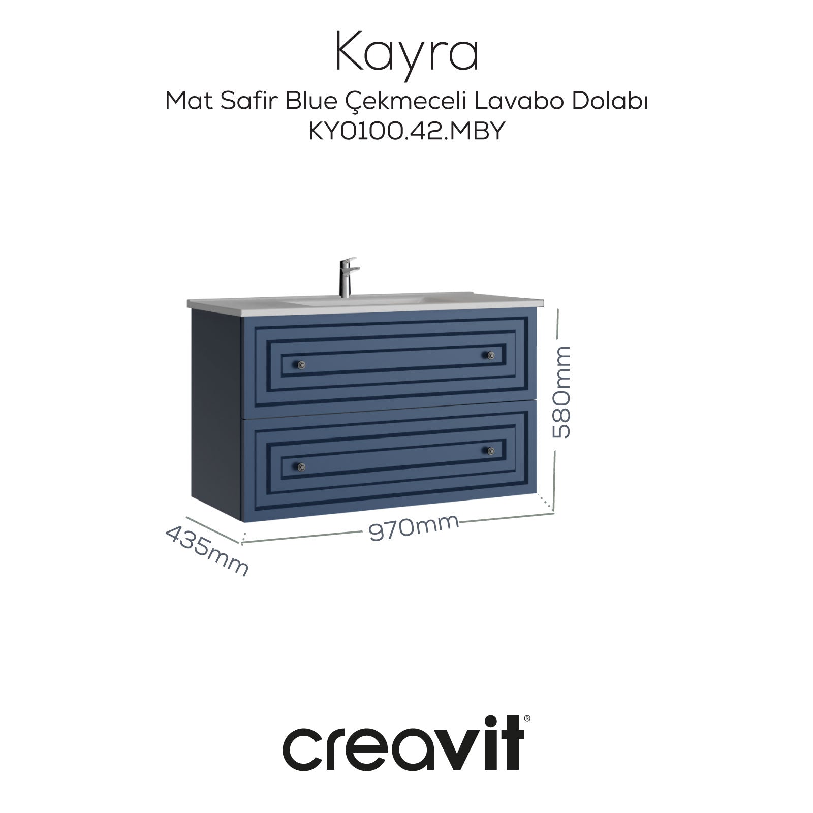 Kayra Lavabo Dolabı Çekmeceli 100cm MatSafireBlue