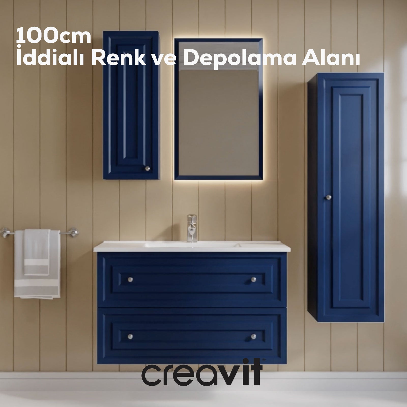 Kayra Lavabo Dolabı Çekmeceli 100cm MatSafireBlue