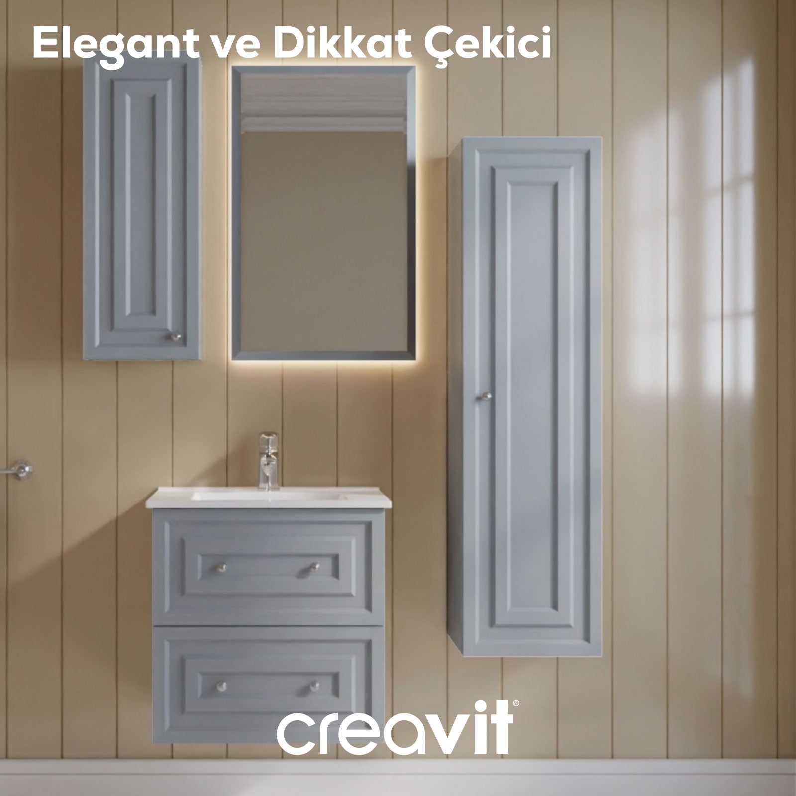 Kayra Lavabo Dolabı Çekmeceli 60cm Mat Gri