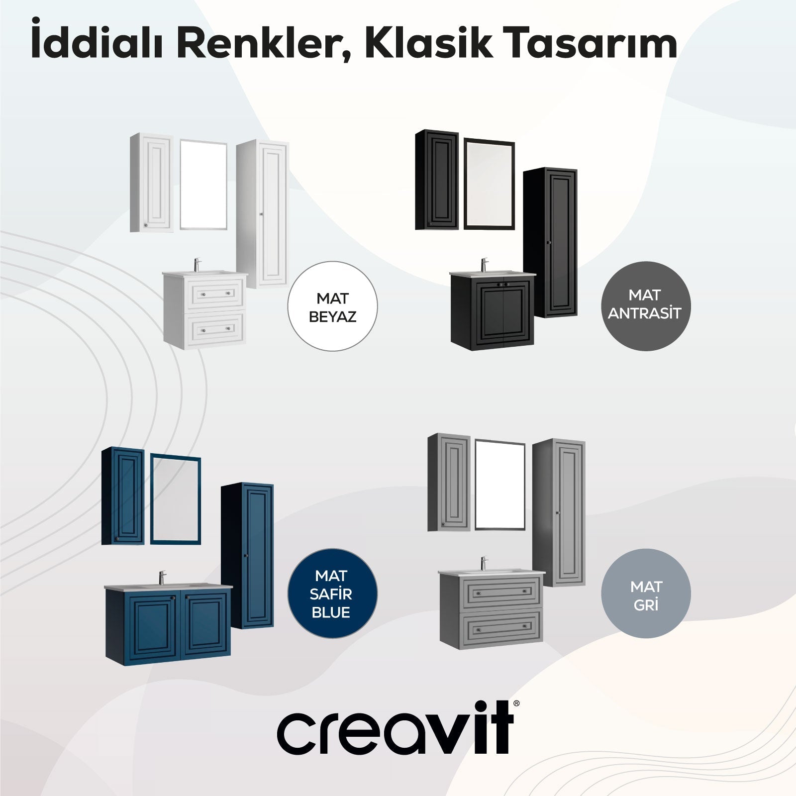 Kayra Lavabo Dolabı Kapaklı 100cm Mat Antrasit