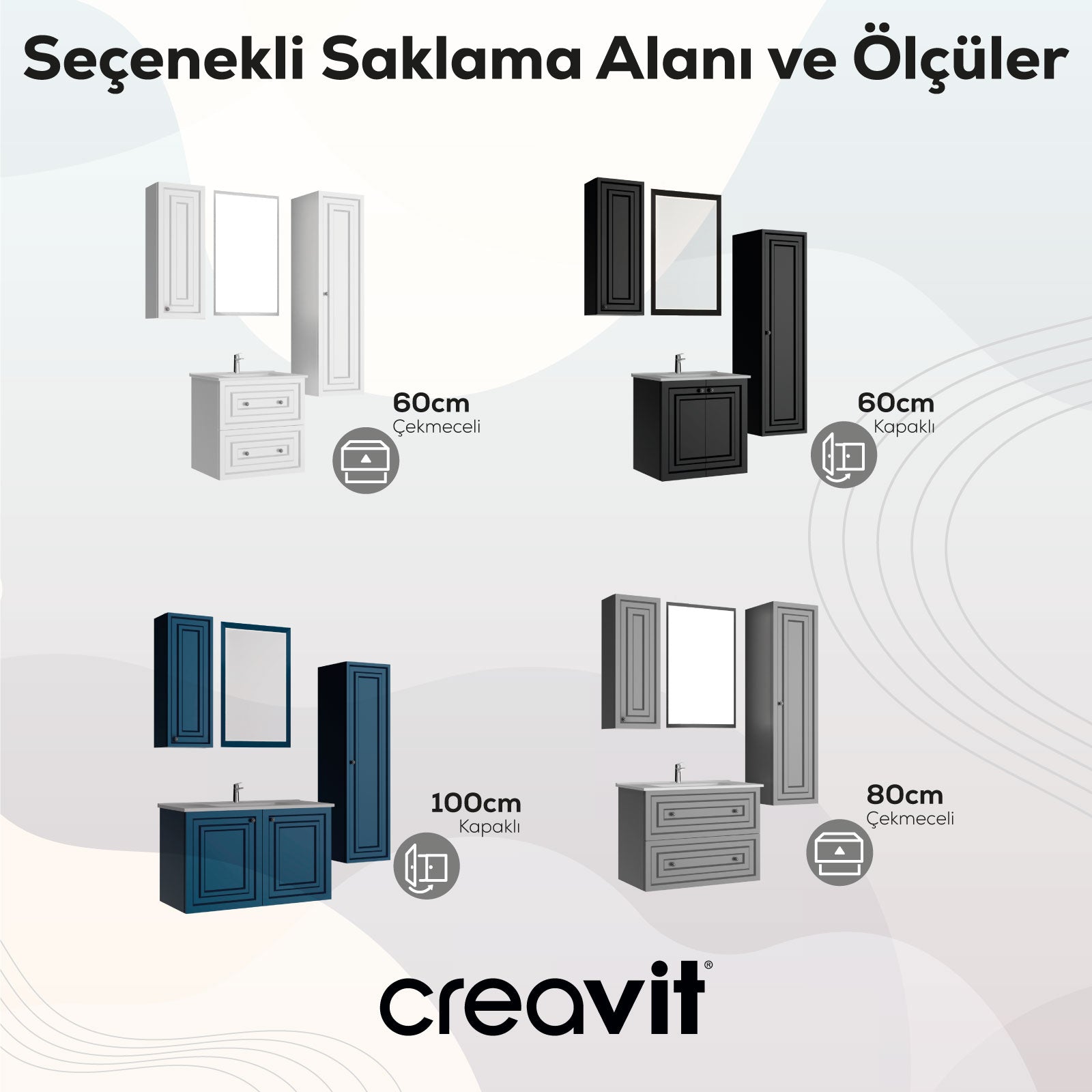 Kayra Lavabo Dolabı Kapaklı 80cm Mat Beyaz