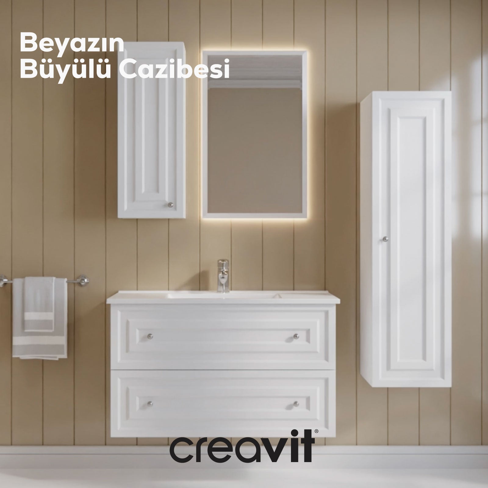 Kayra Mat Beyaz Lavabo Dolabı Çekmeceli 100cm