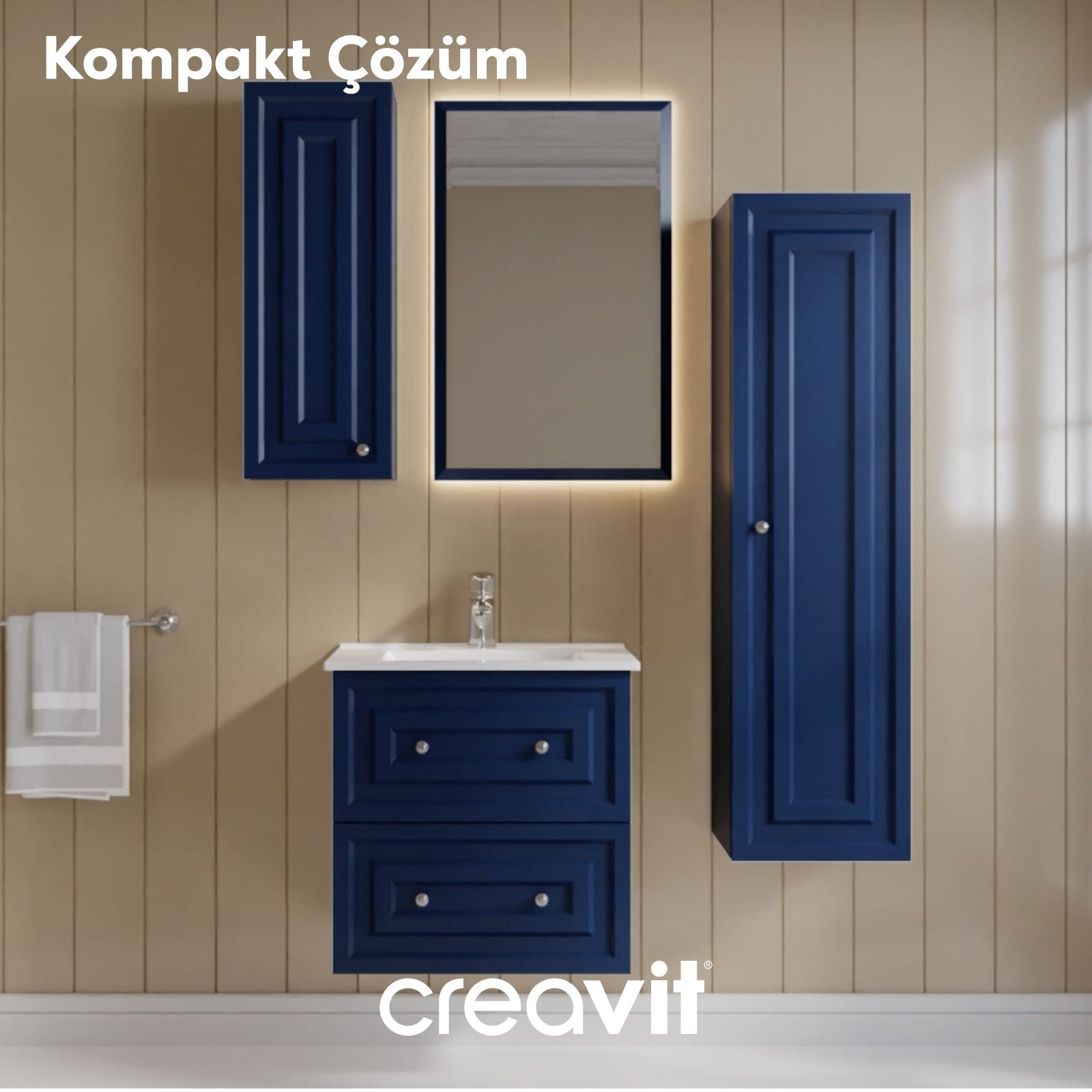 Kayra Sink Cabinet with Drawers 60cm Matte SafireBlue