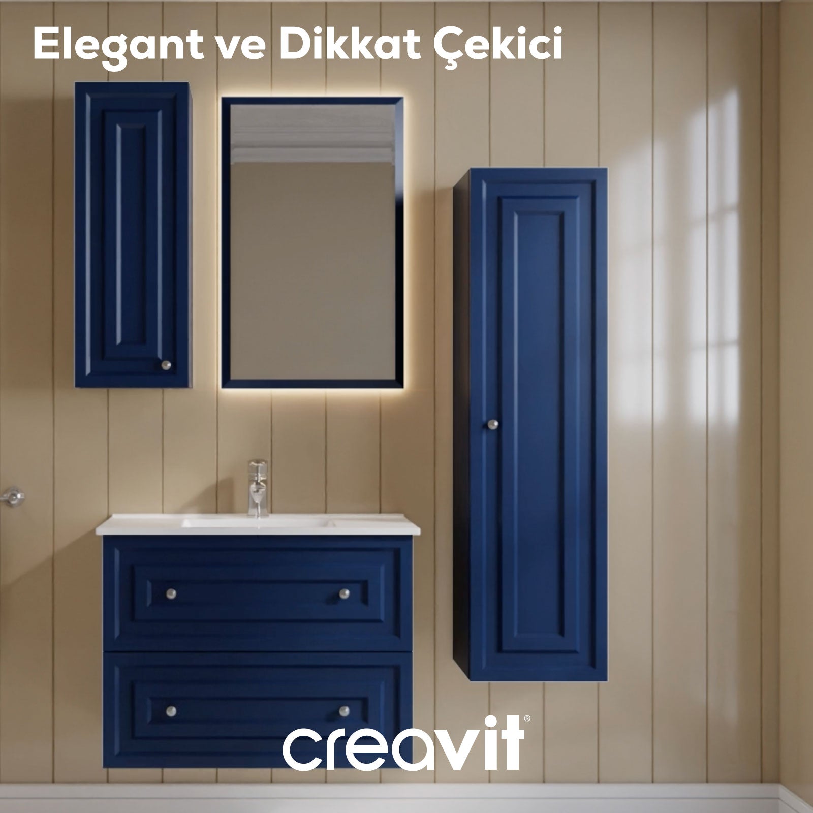 Kayra Matte Sapphire Blue Drawer Sink Cabinet 80 cm