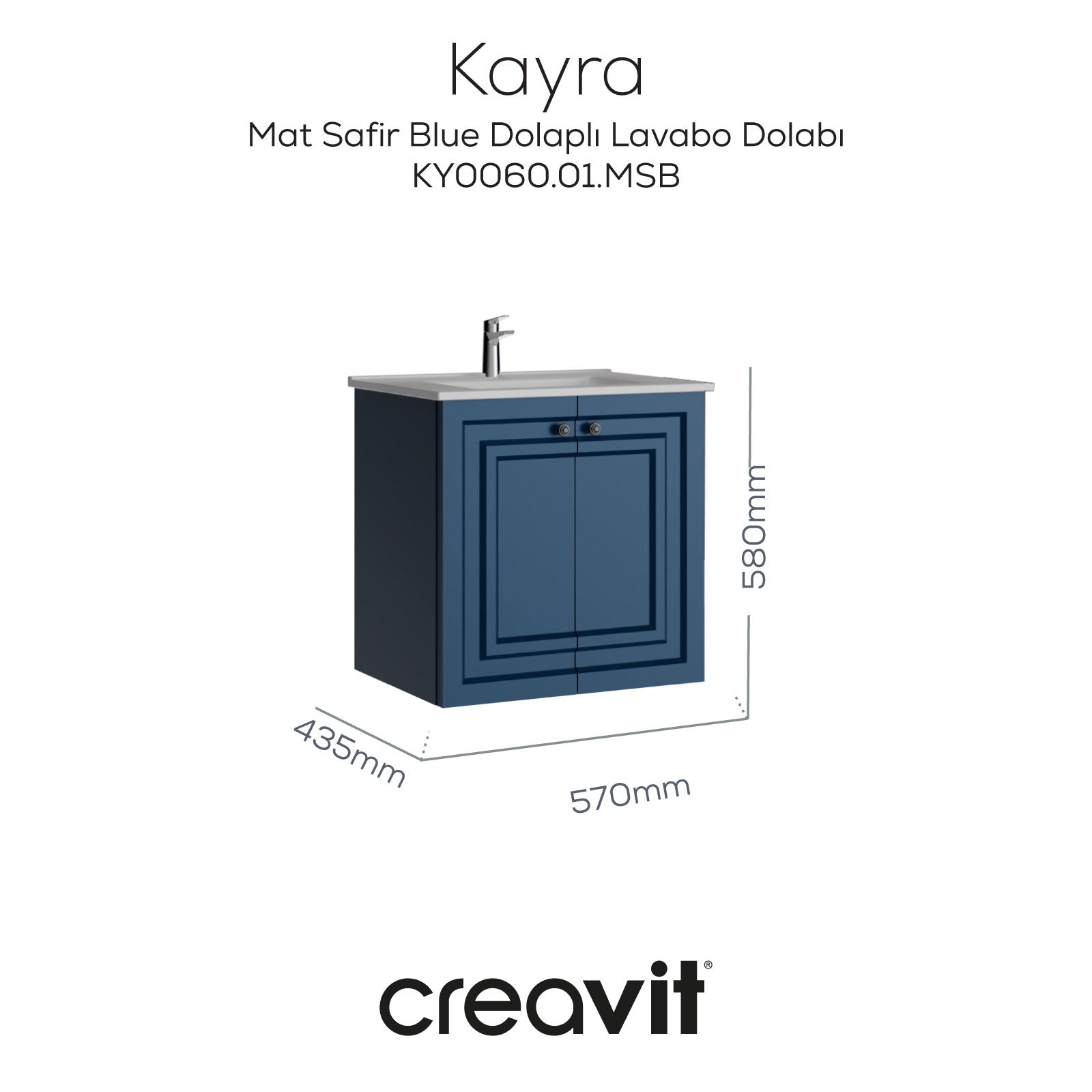 Kayra Mat Safir Blue Kapaklı Lavabo Dolabı 60 cm