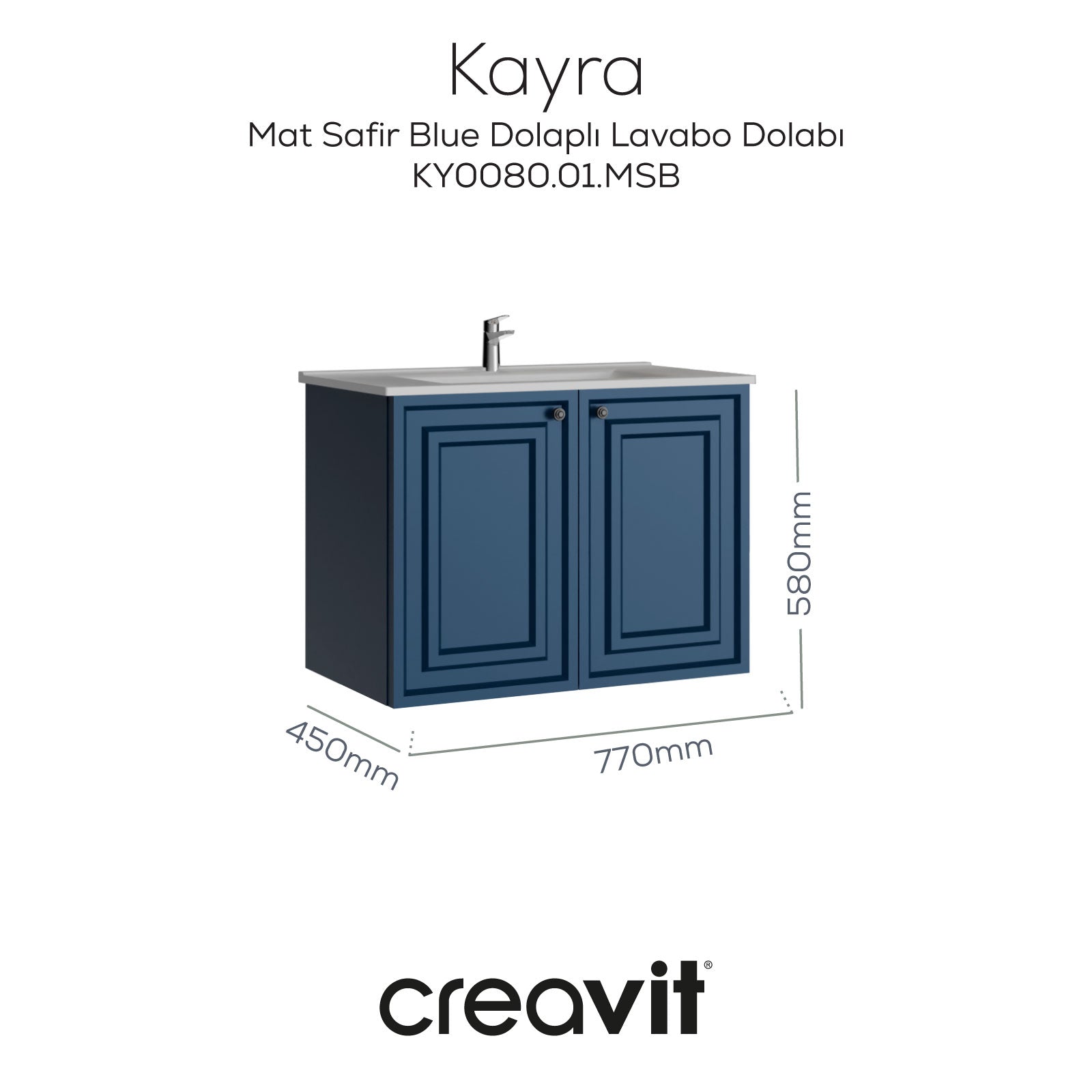 Kayra Waschbeckenunterschrank, matt, Saphirblau, 80 cm