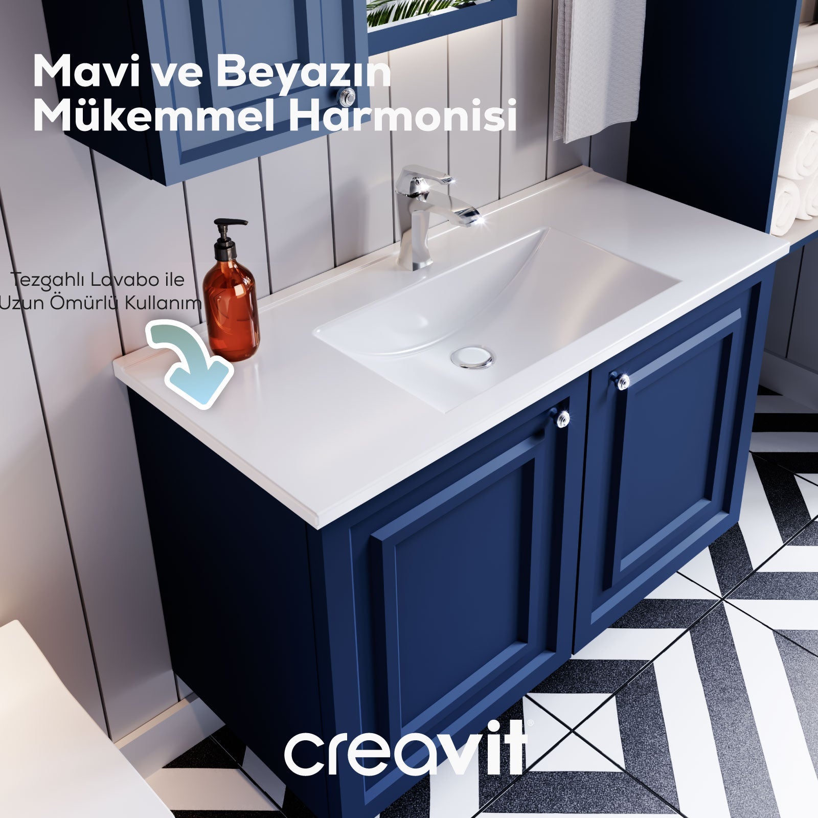 Kayra Mat Safir Blue Lavabo Dolabı Kapaklı 100cm