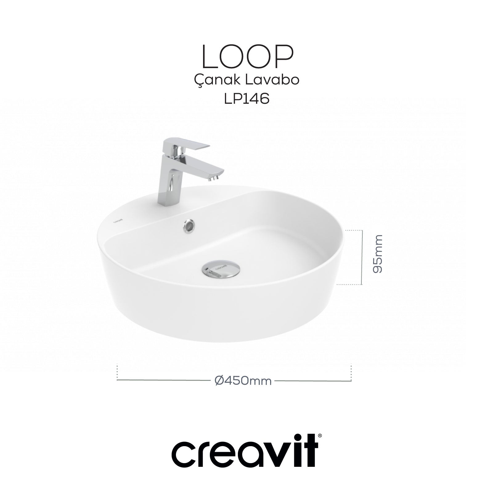 Loop 45cm Table Top Bowl Sink White
