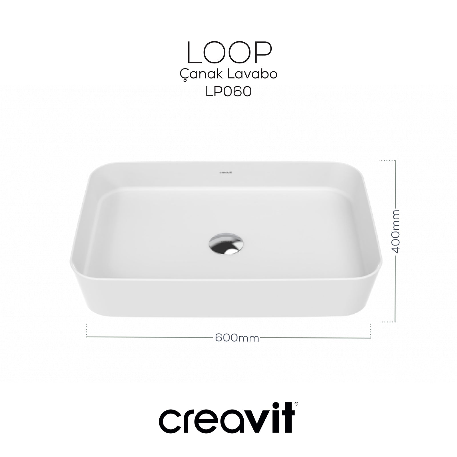 Loop Dikdörtgen Çanak Lavabo 40x60cm Beyaz