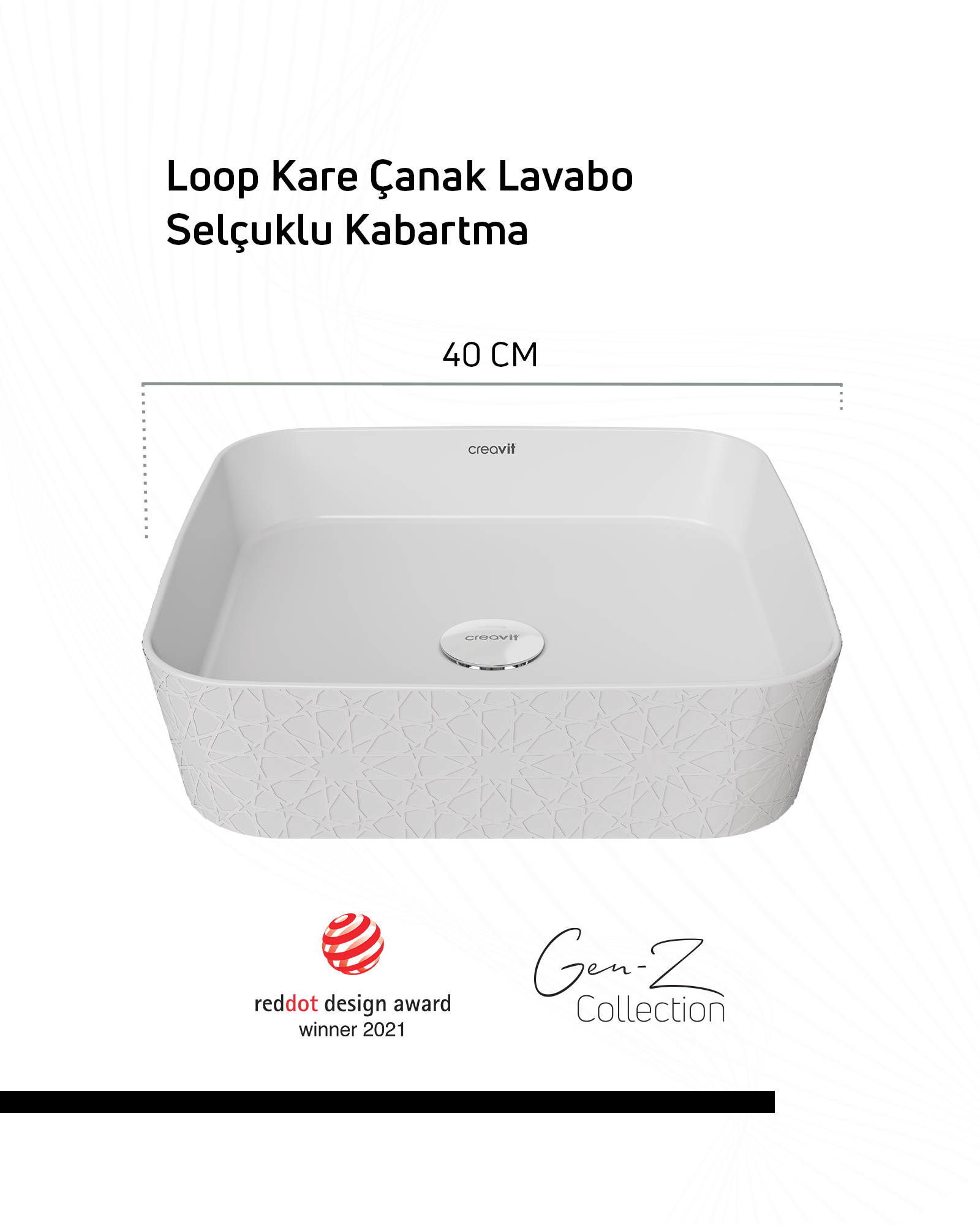 Loop Gen-Z Kare 40 cm Masa Üstü İnce Lavabo Selçuklu Extra Beyaz
