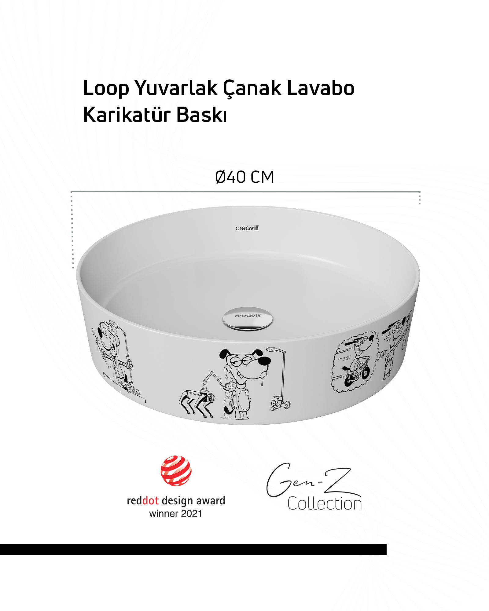 Loop Gen-Z Round Tabletop Bowl Sink Ø40 cm Cartoon Print Extra White