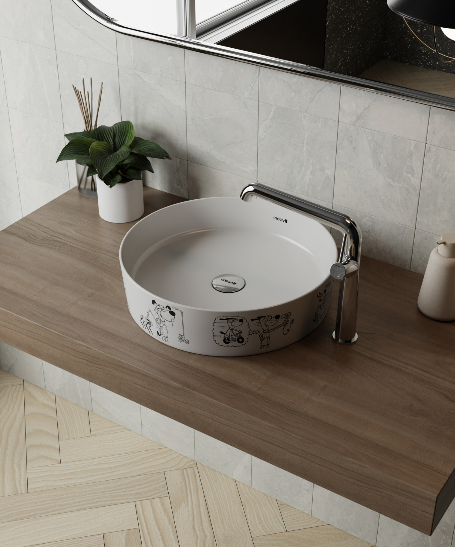 Loop Gen-Z Round Tabletop Bowl Sink Ø40 cm Cartoon Print Extra White