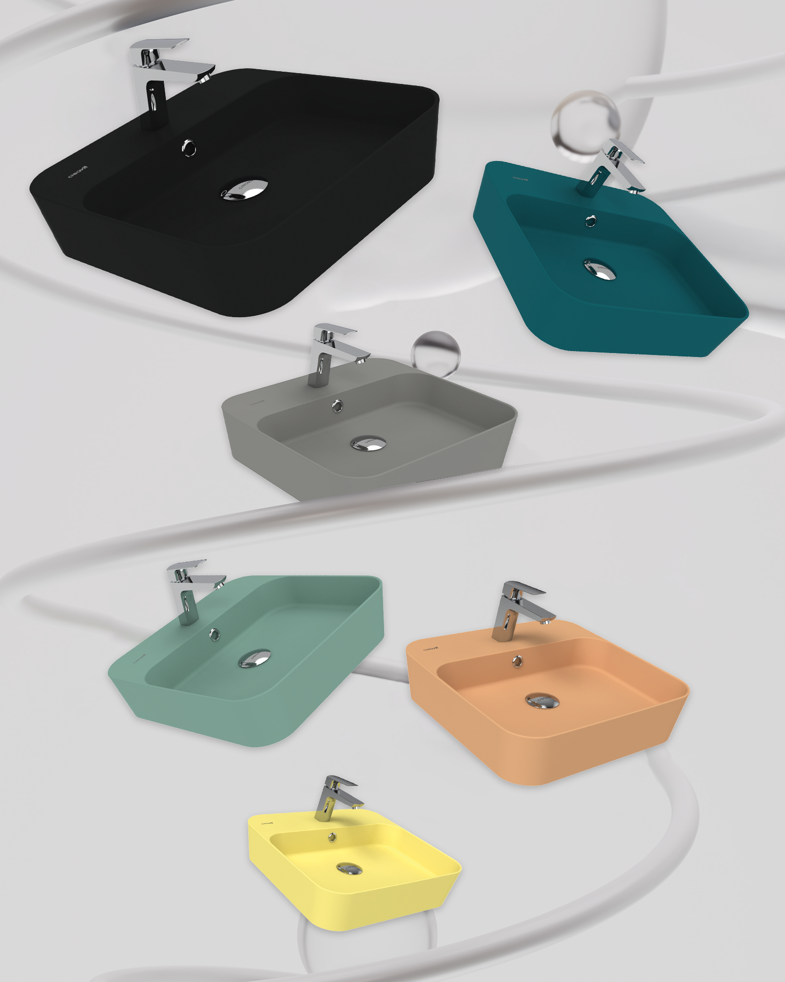 Loop Square Tabletop Thin Bowl Sink 45 cm Nile Green