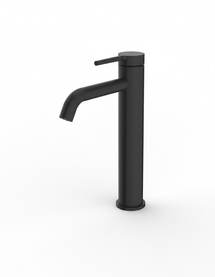 Loop Siyah Mat Çanak Lavabo Armatür ve Sifon Başlığı Set