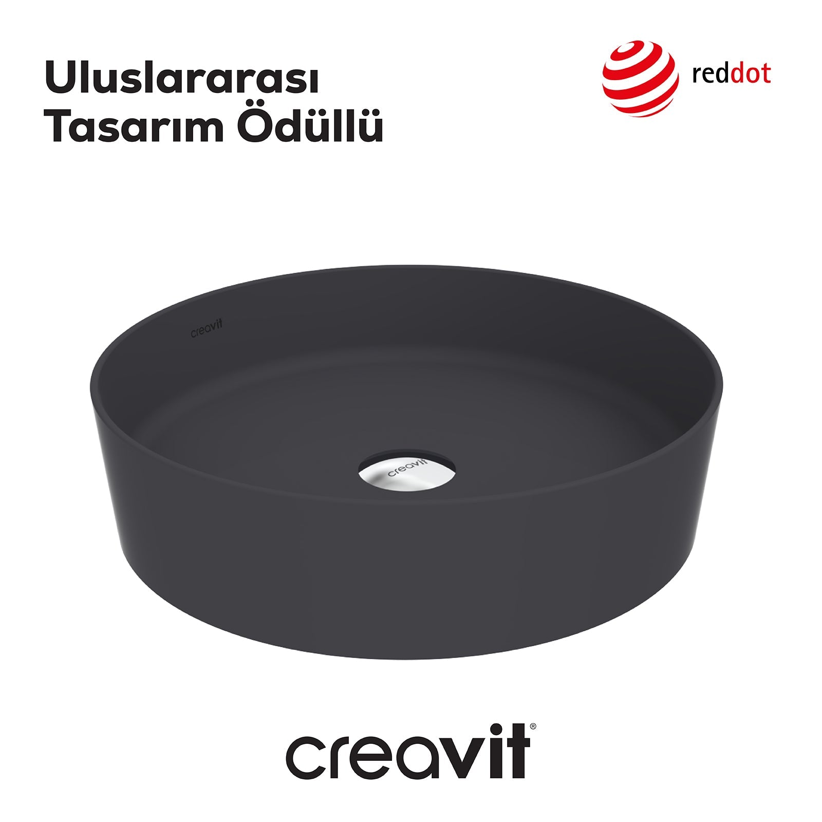 Loop Yuvarlak Çanak Lavabo Ø45 cm Mat Antrasit