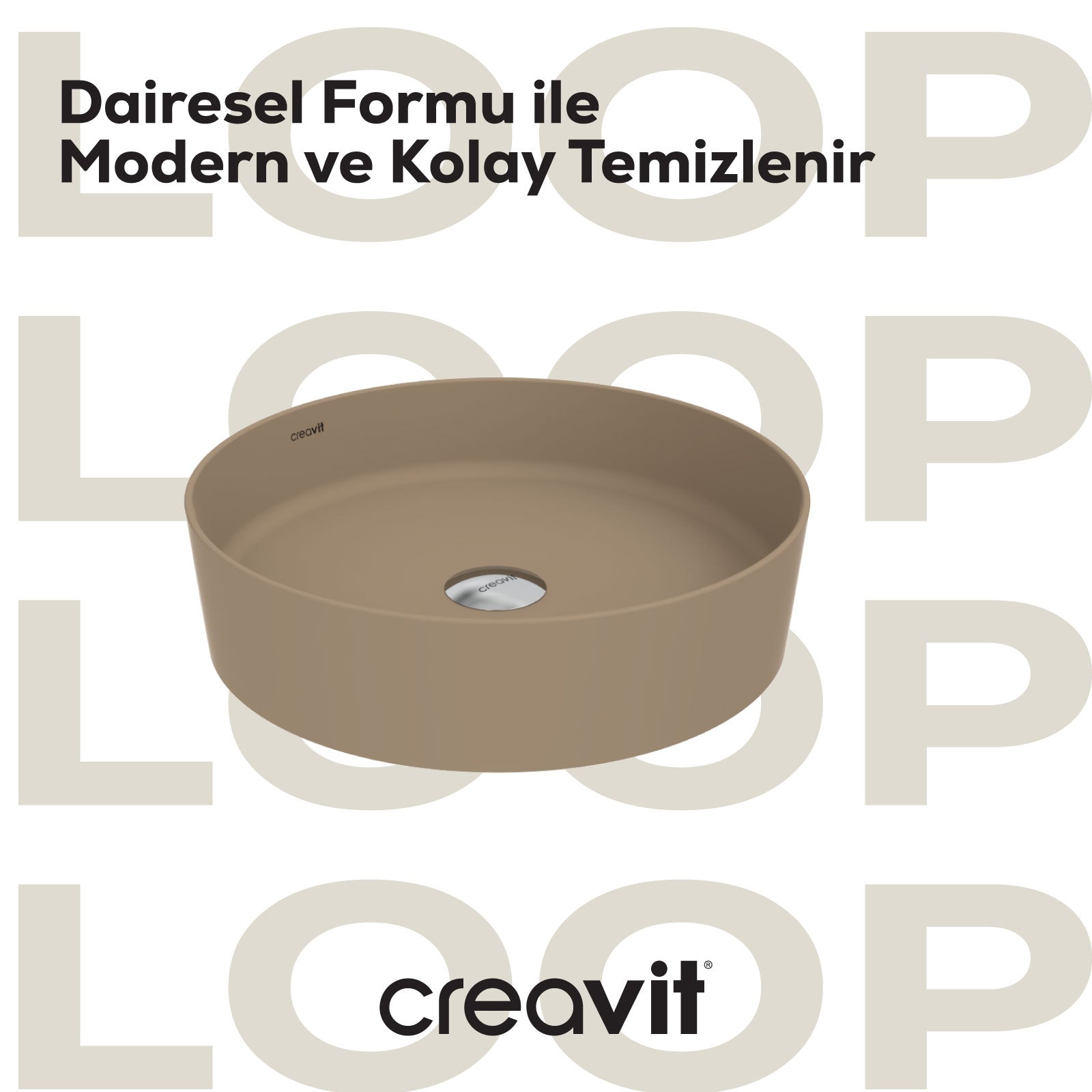 Loop Yuvarlak Çanak Lavabo Ø45 cm Mat Cappuccino