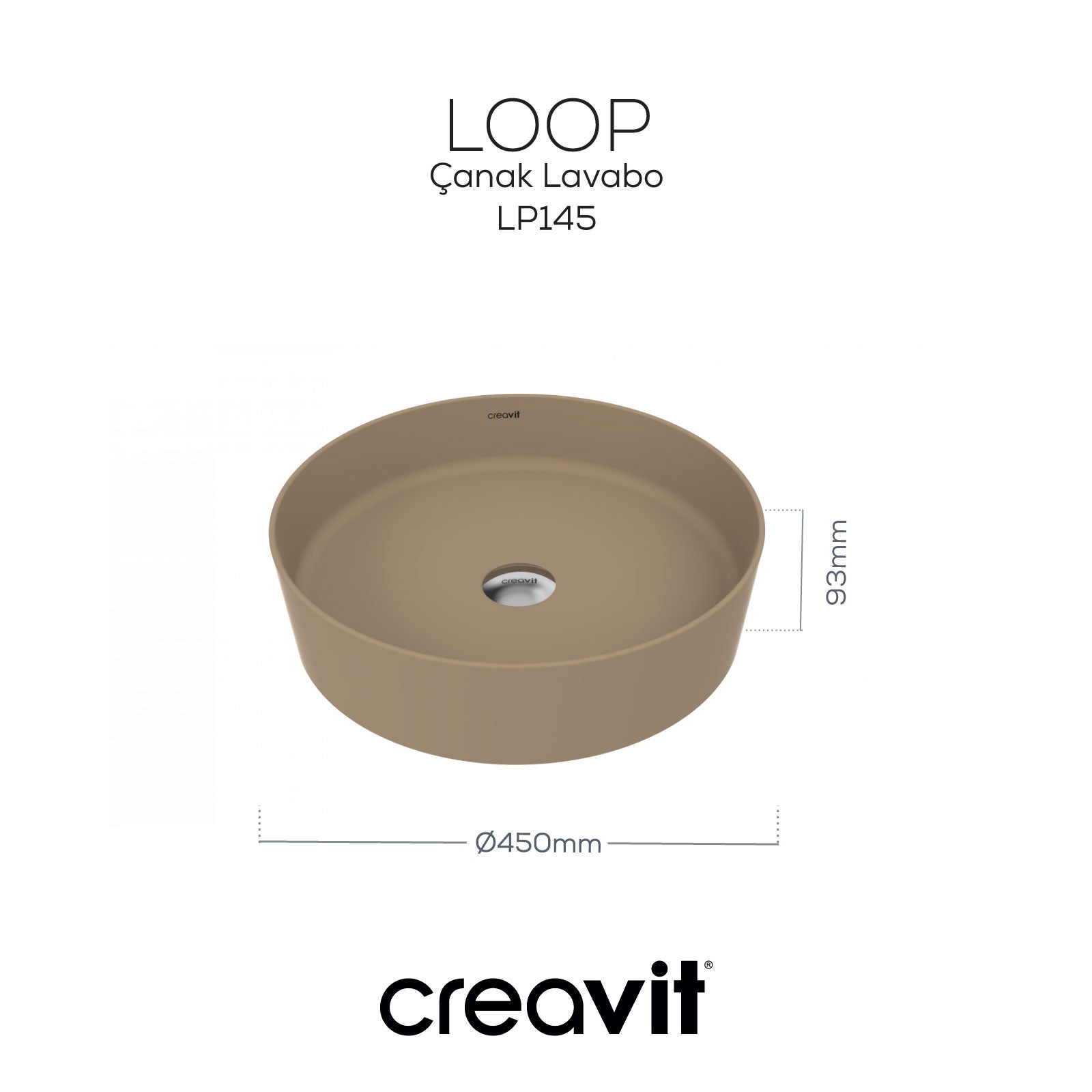 Loop Yuvarlak Çanak Lavabo Ø45 cm Mat Cappuccino