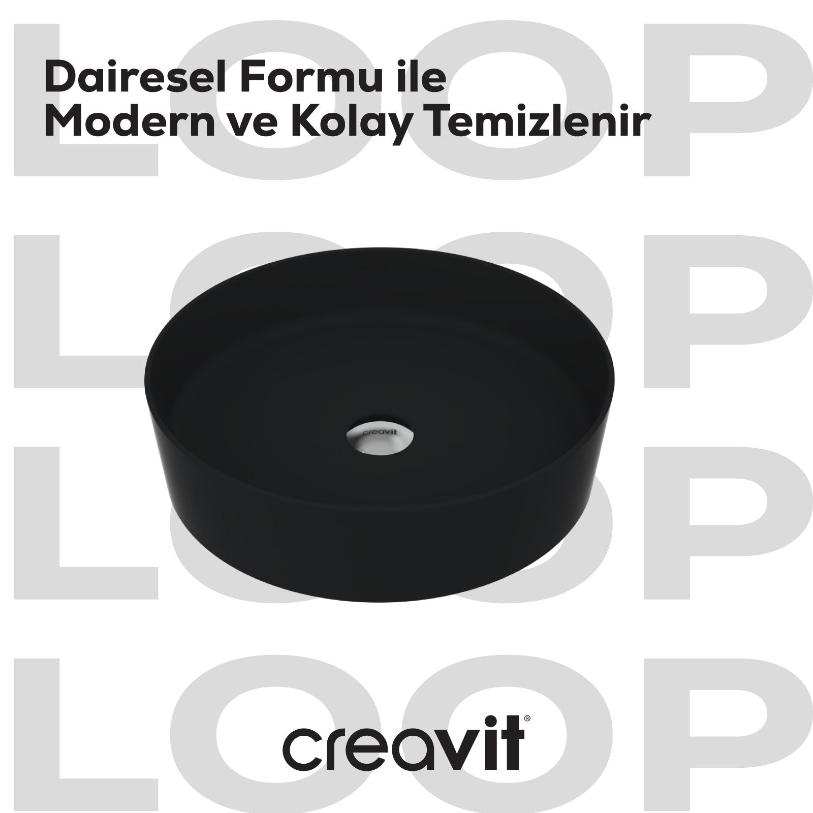 Loop Yuvarlak Çanak Lavabo Ø45 cm Mat Siyah