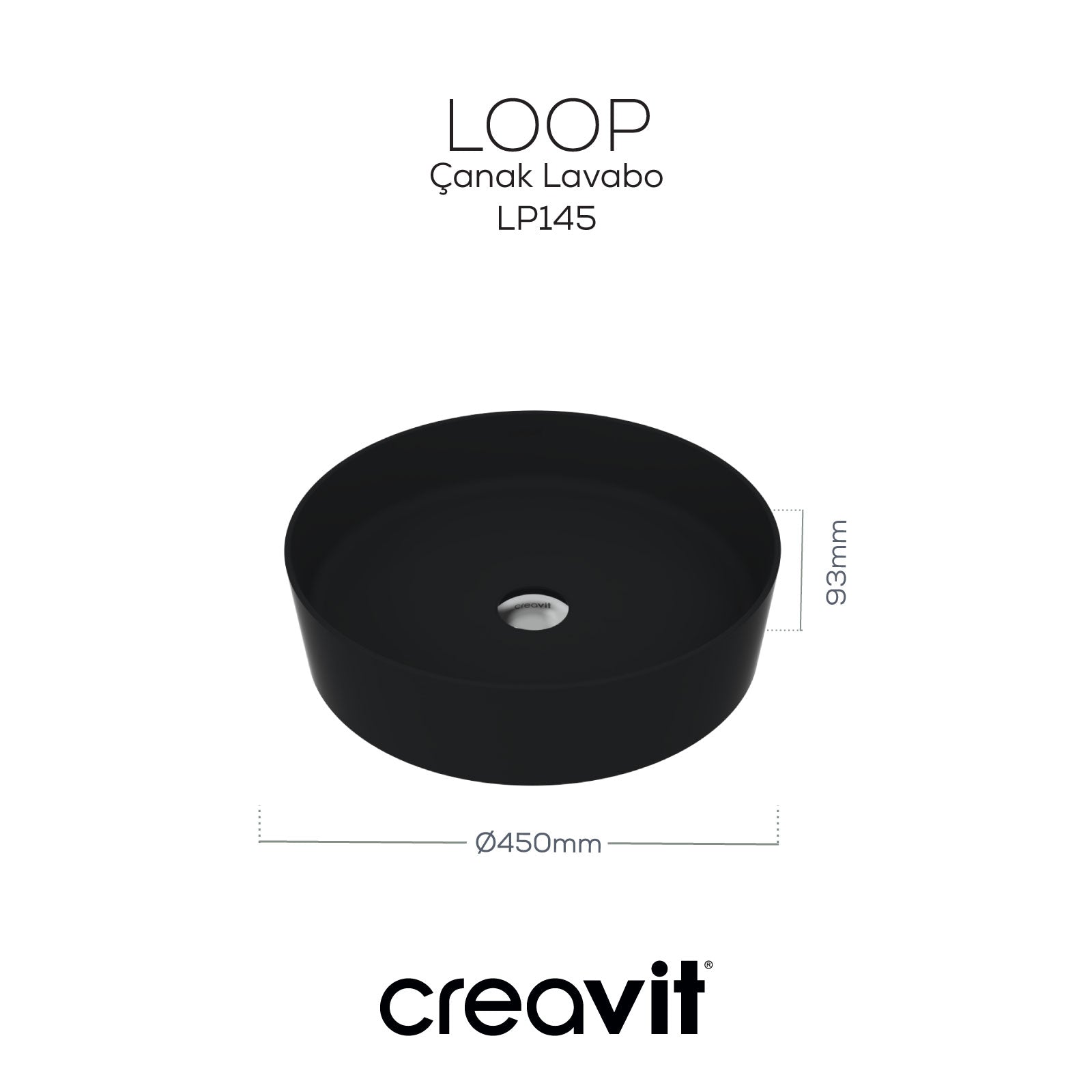 Loop Yuvarlak Çanak Lavabo Ø45 cm Mat Siyah