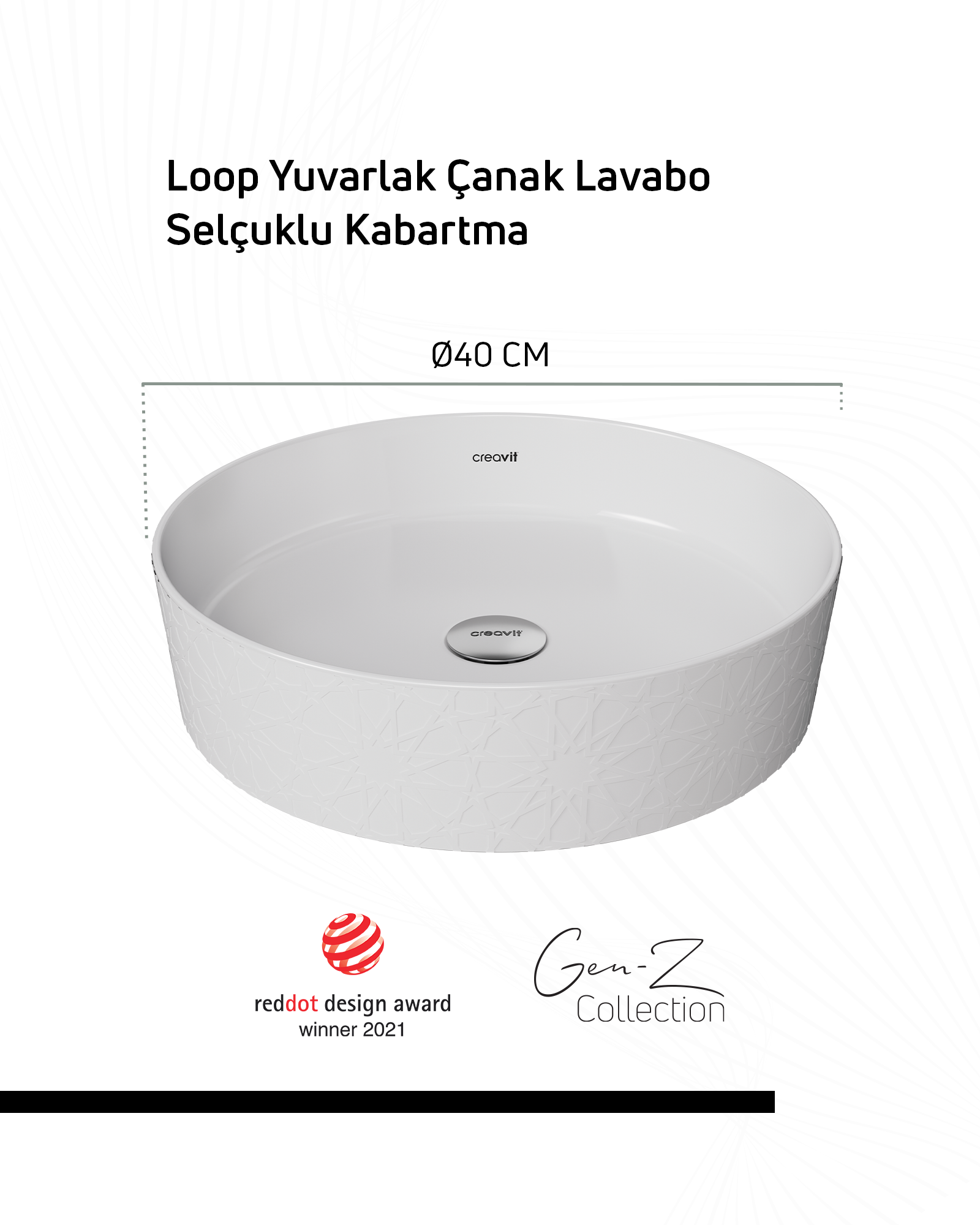 Loop Yuvarlak Masa Üstü Çanak Lavabo Ø40 cm Selçuklu Extra Beyaz
