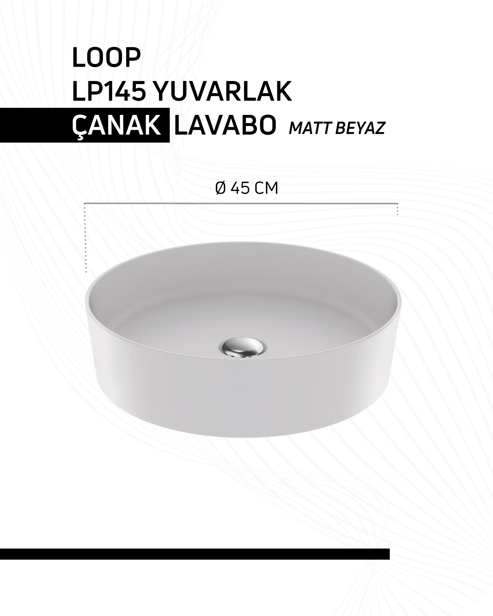 Loop Yuvarlak Masa Üstü Çanak Lavabo Ø45 cm Extra Mat Beyaz