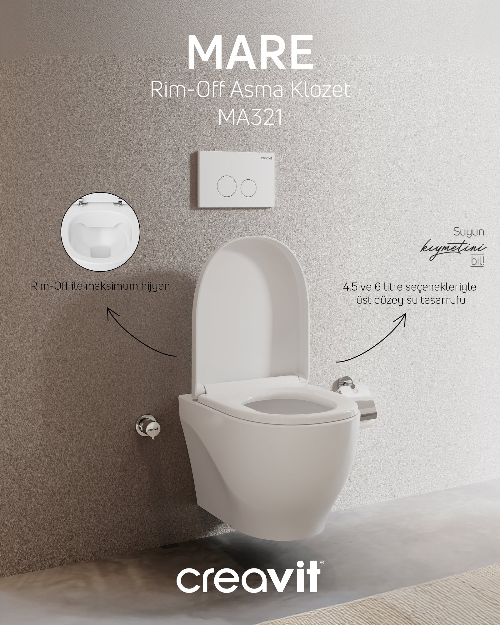 Mare Rim-Off Asma Klozet v Duroplast Kapak Set
