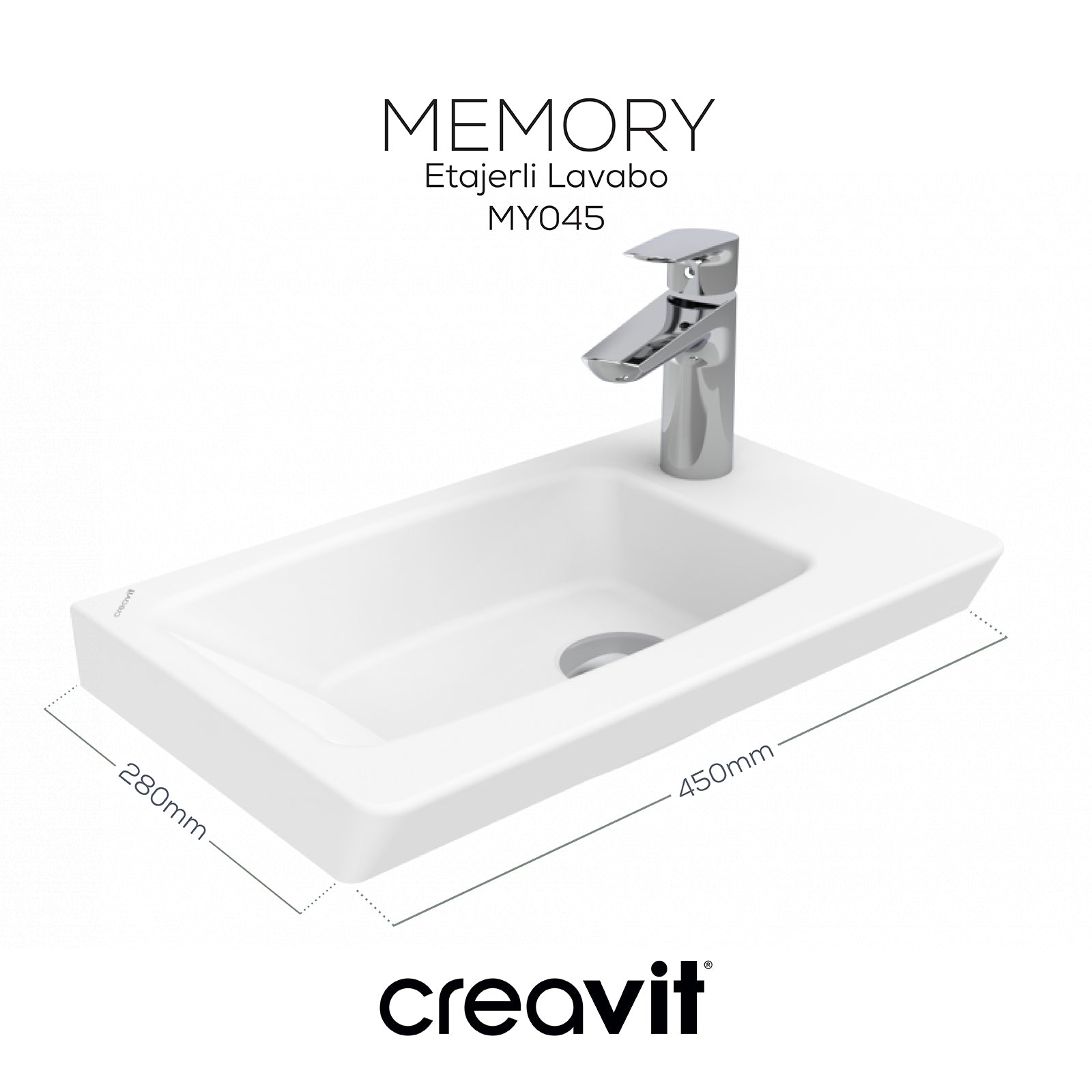 Memory Etajerli Lavabo 45 cm Beyaz