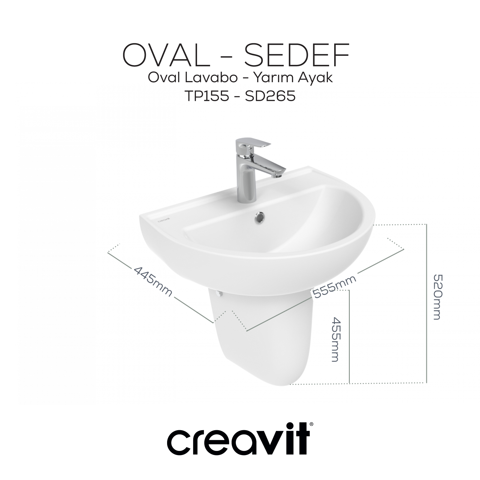 Oval Lavabo 40*50 cm Duvara Dayalı Beyaz