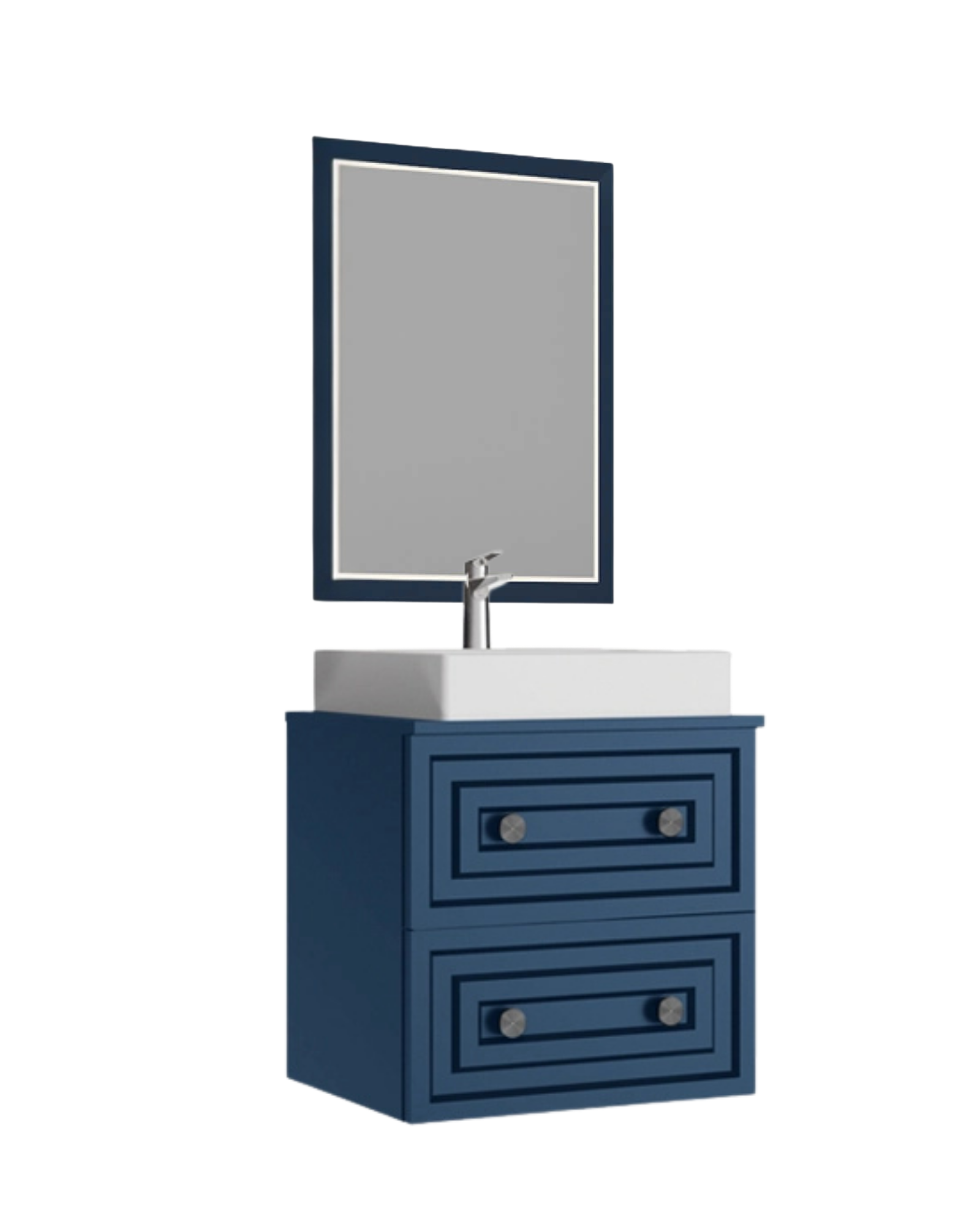 Perge 60 Cm Lavabo Dolabı Mat Safir Blue ve Led Ayna