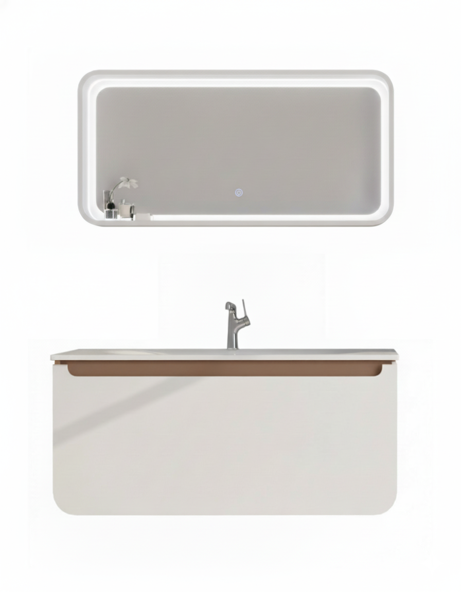 Pion 120 Cm Lavabo Dolabı Beyaz Cappucino ve Led Ayna