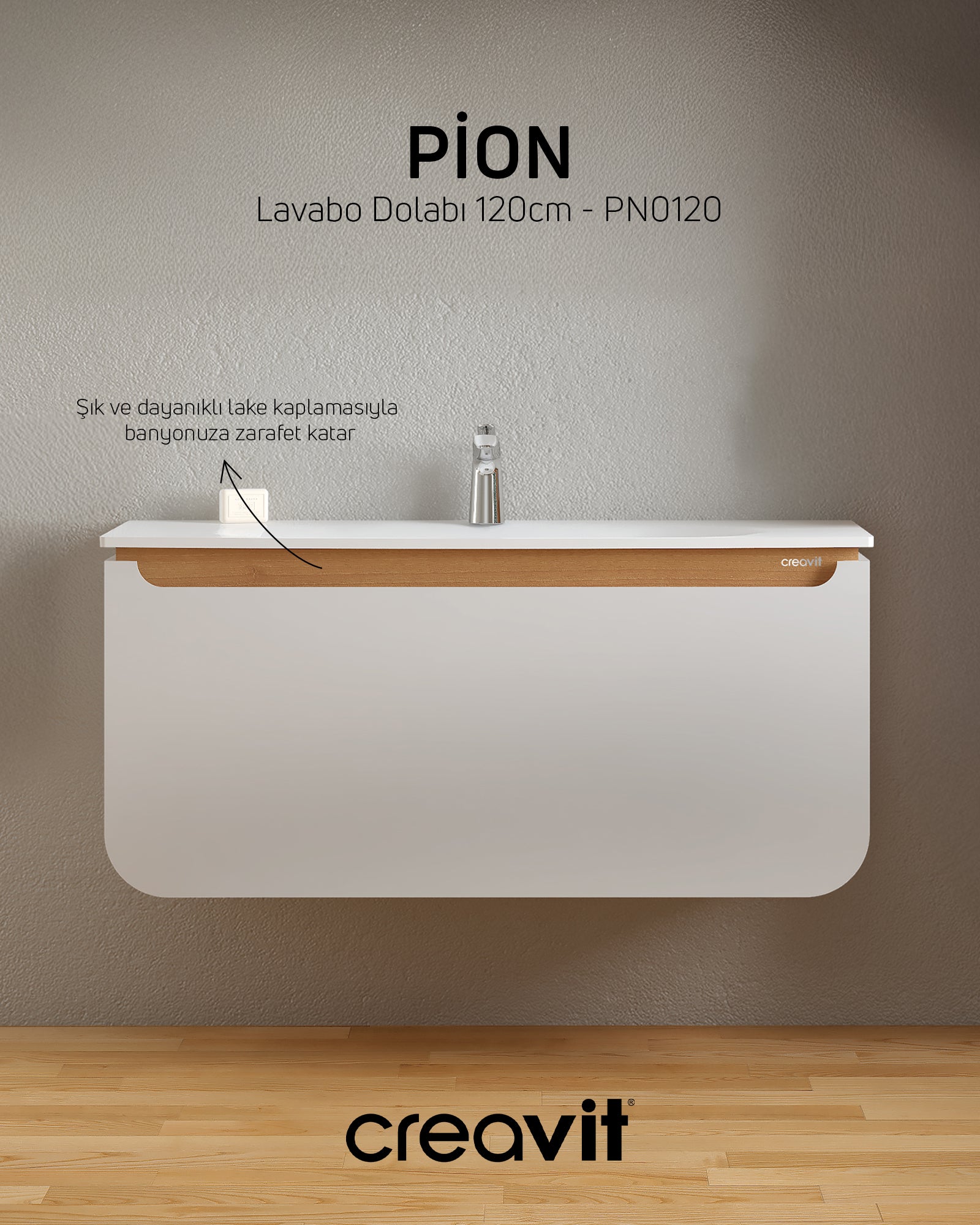 Pion lavabo Dolabı 120 Cm Beyaz-Meşe