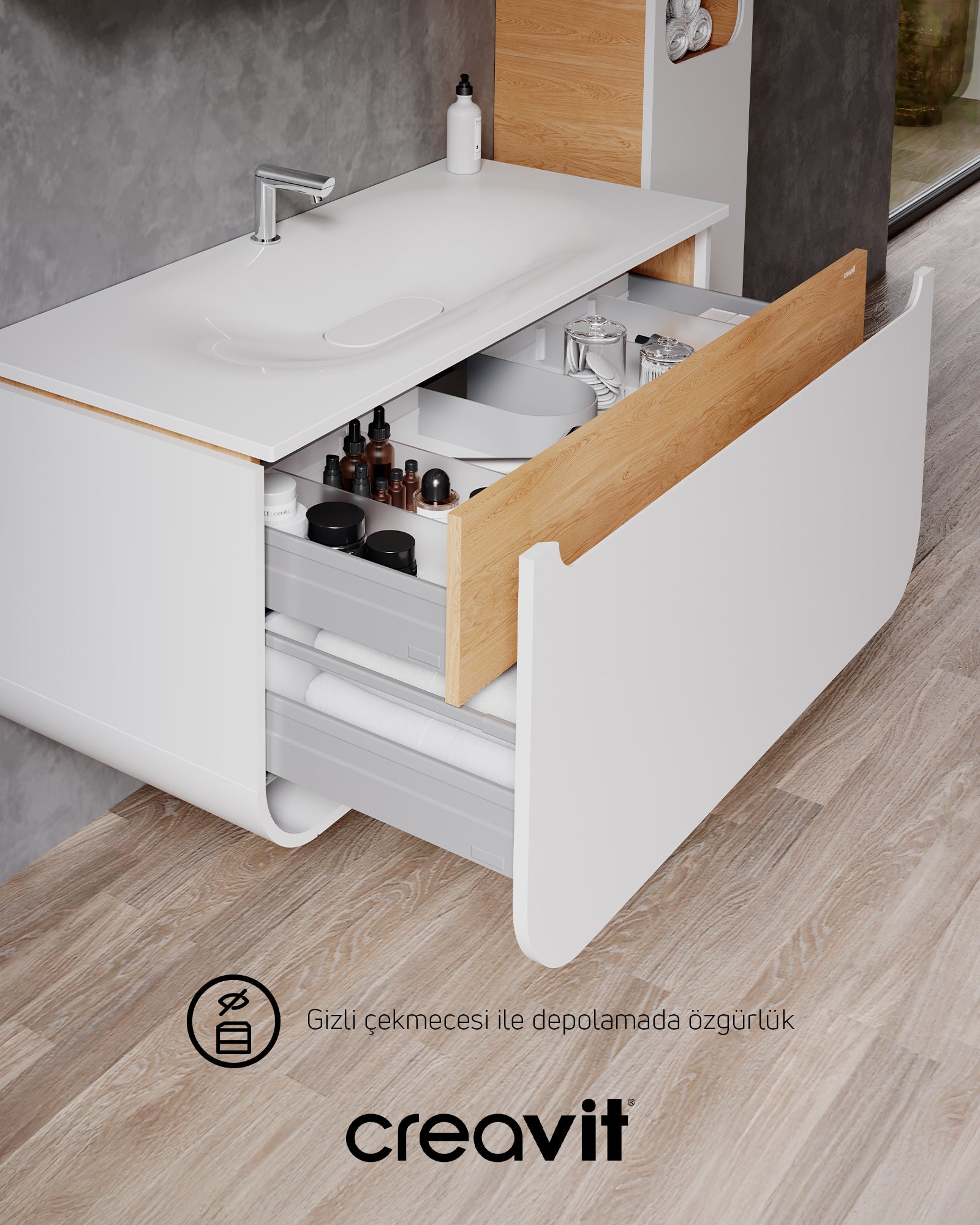 Pion lavabo Dolabı 120 Cm Beyaz-Meşe
