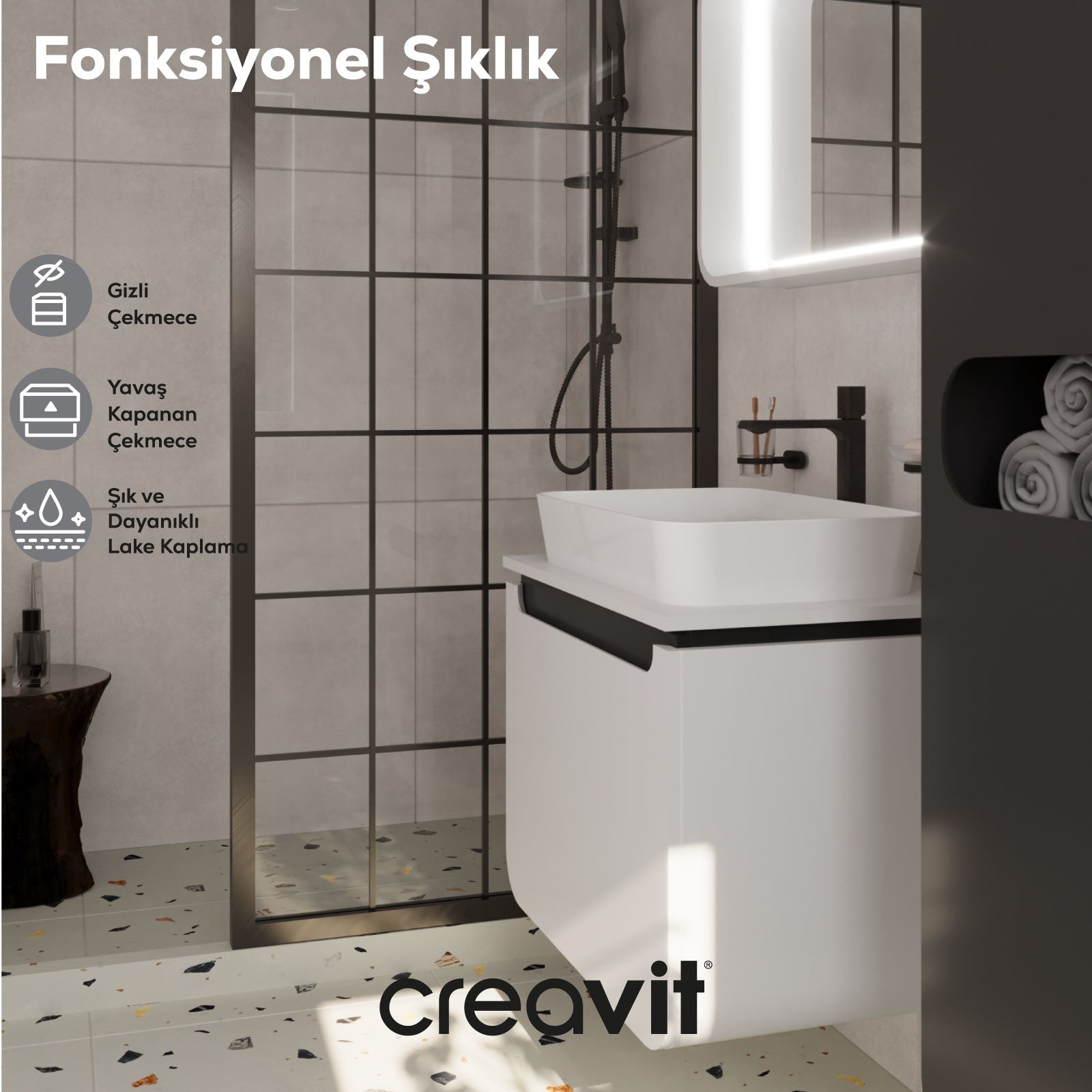 Pion Plus Washbasin Cabinet 70 cm Matte White - Anthracite