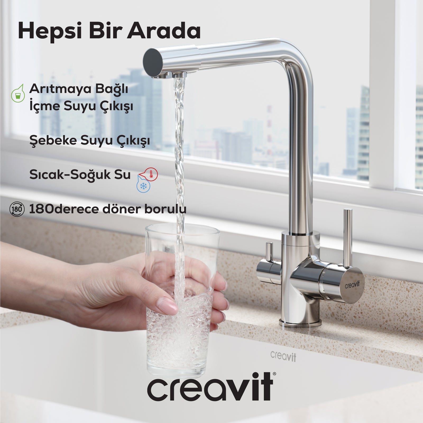 Su Arıtma Çıkışlı Mutfak Armatürü Krom