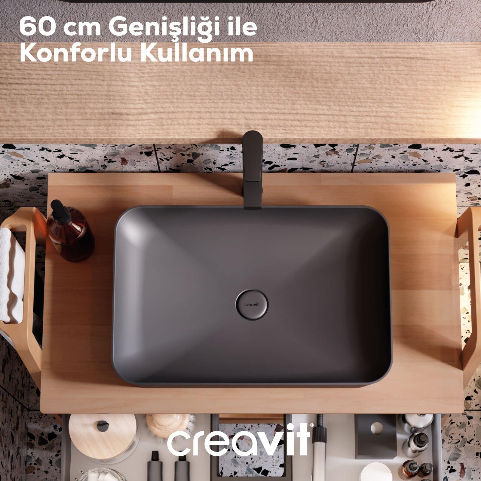 Ultra Dikdörtgen Çanak Lavabo 60 cm Mat Antrasit