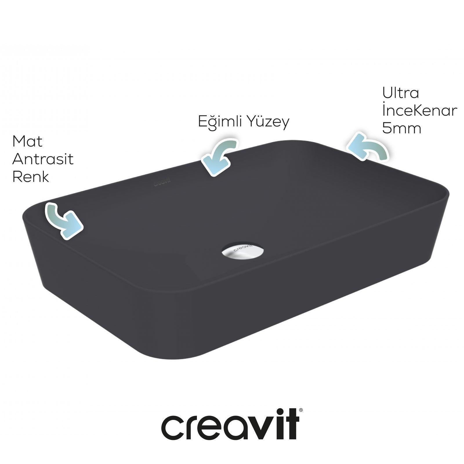 Ultra Dikdörtgen Çanak Lavabo 60 cm Mat Antrasit