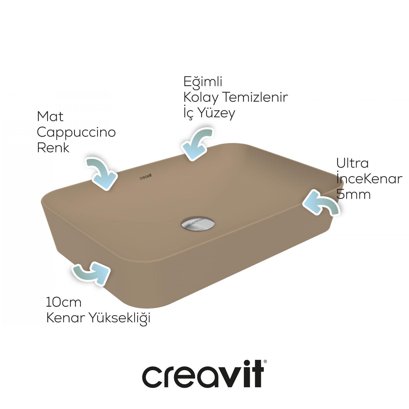 Ultra Dikdörtgen Çanak Lavabo 60 cm Mat Cappucino
