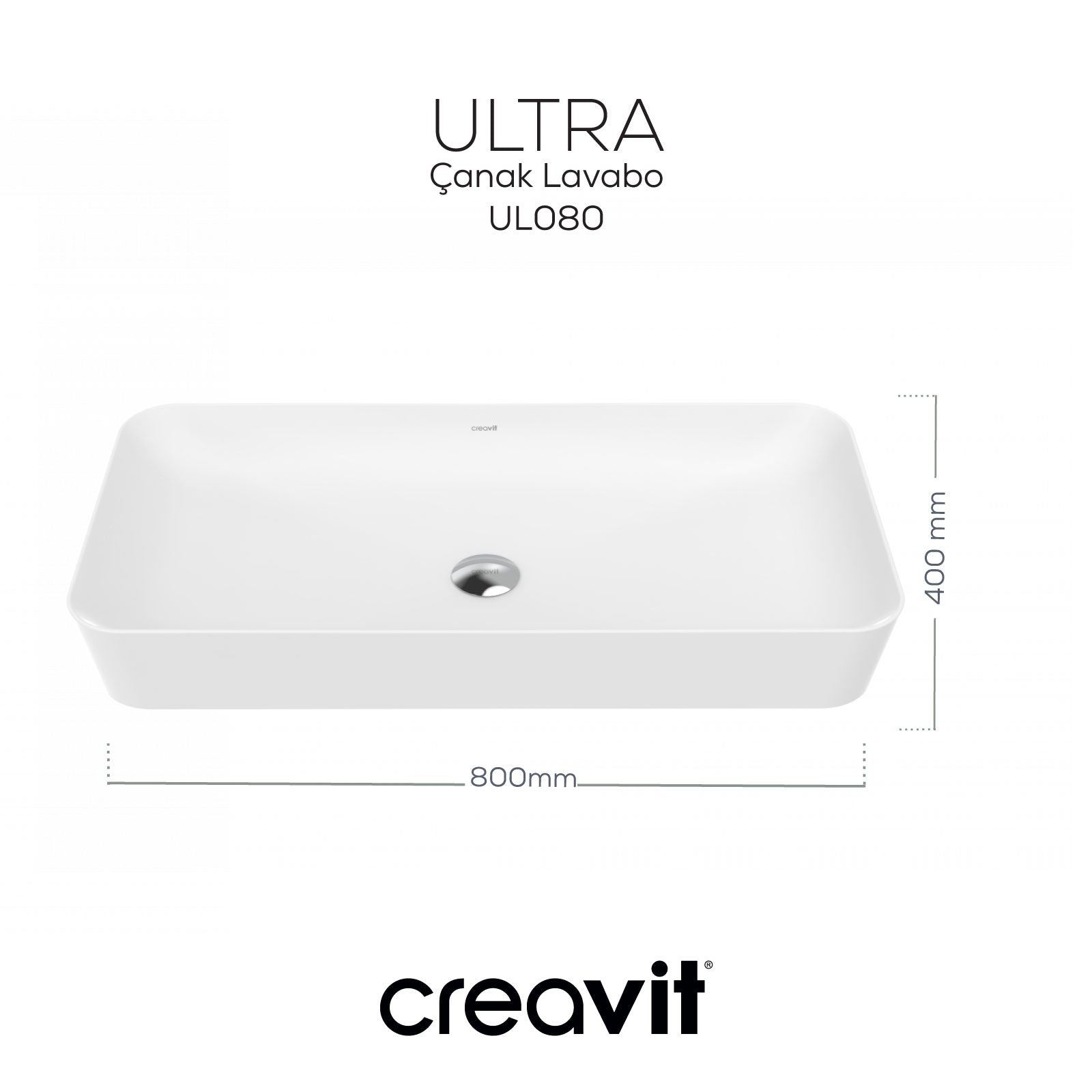 Ultra Rectangular Bowl Sink 80cm White