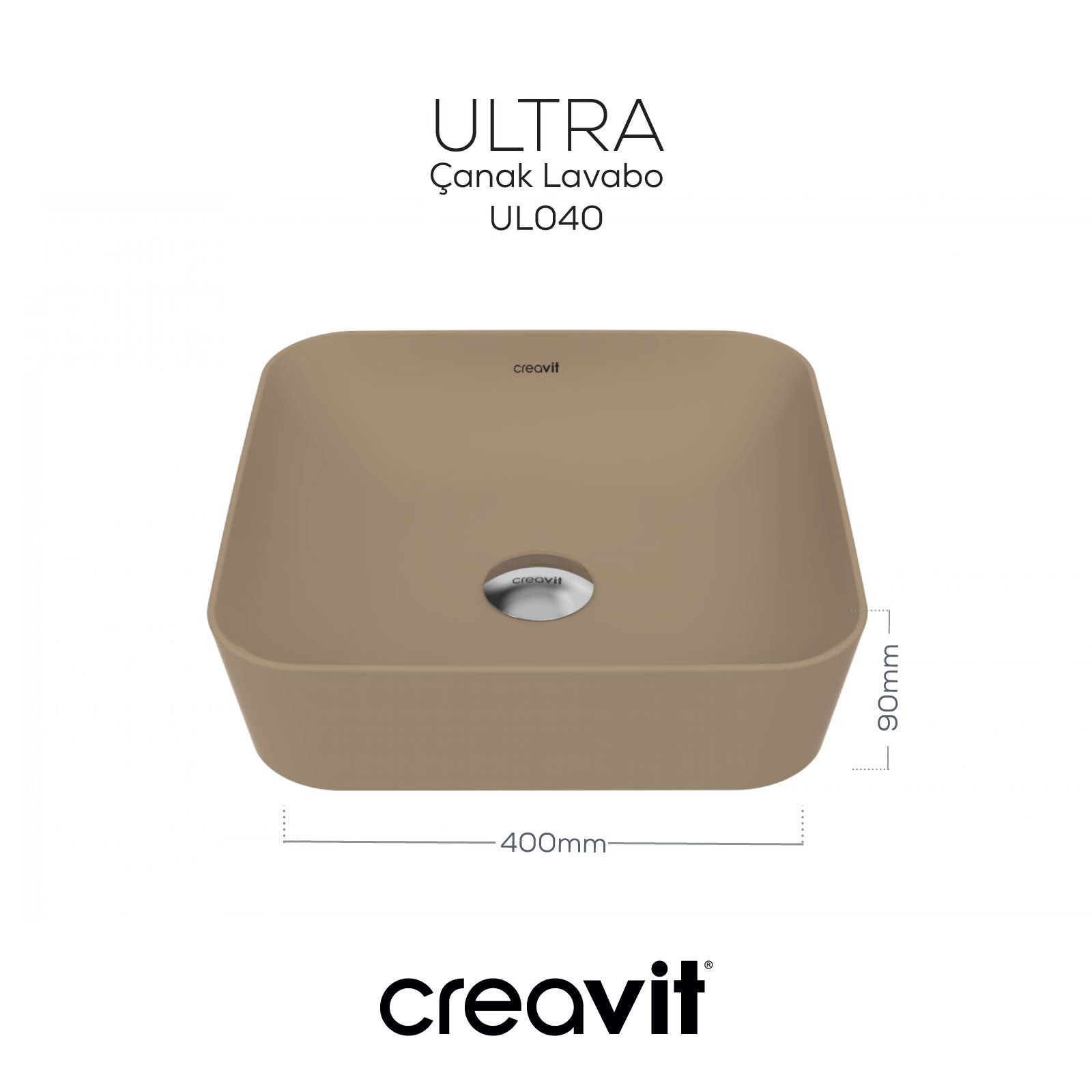 Ultra Kare Çanak Lavabo 40cm Mat Cappuccino