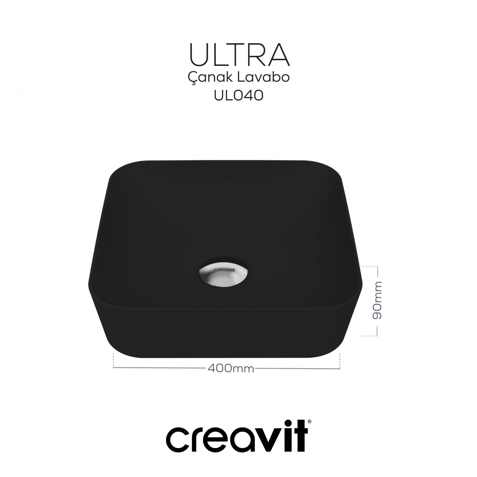 Ultra Square Bowl Sink 40cm Matte Black