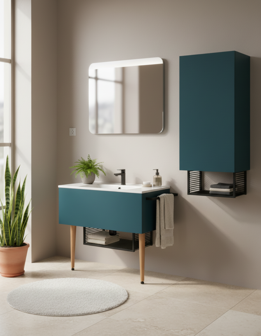 Zeon 100 Cm Lavabo Dolabı Azure ve Led Ayna