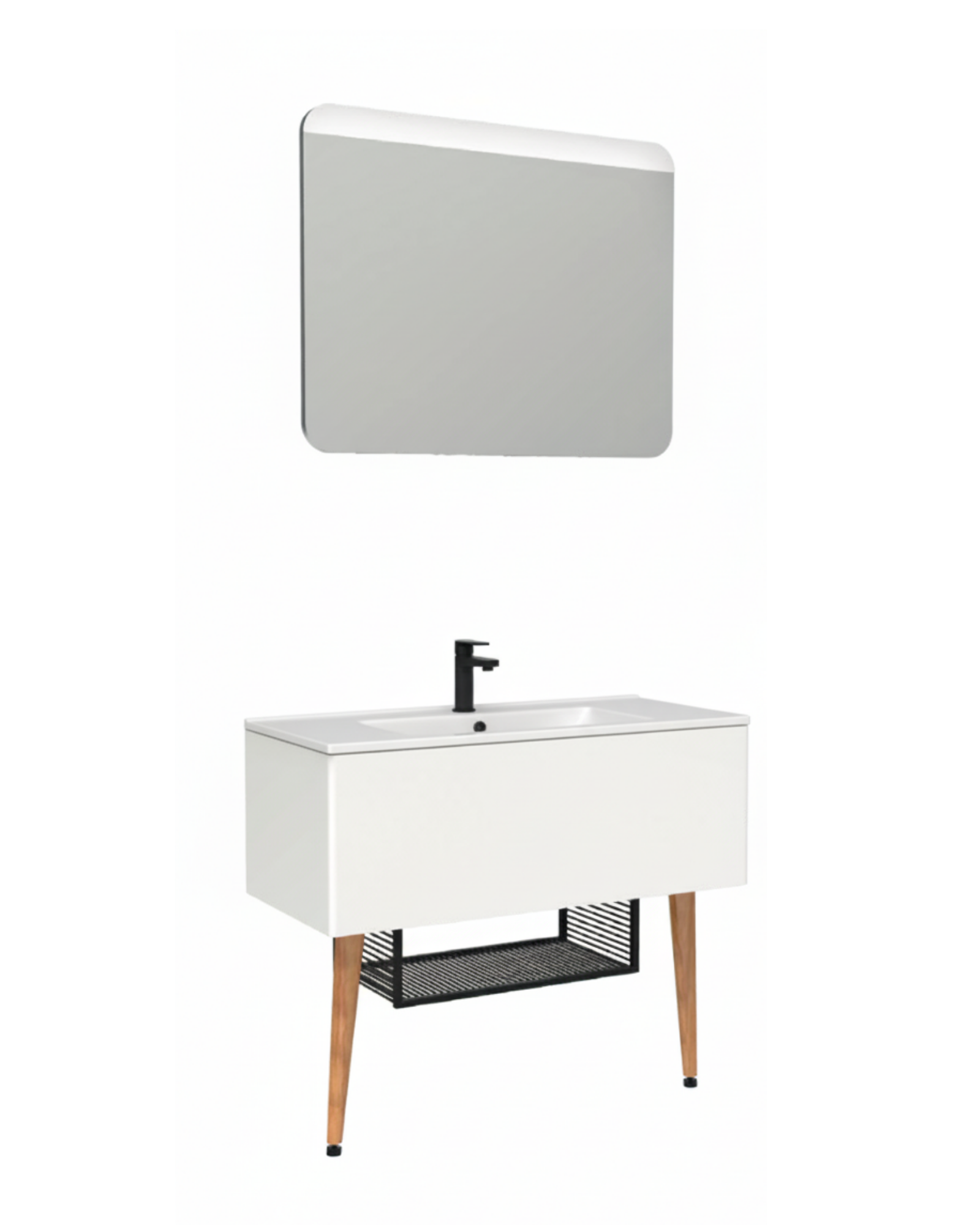 Zeon 100 Cm Lavabo Dolabı Beyaz ve Led Ayna