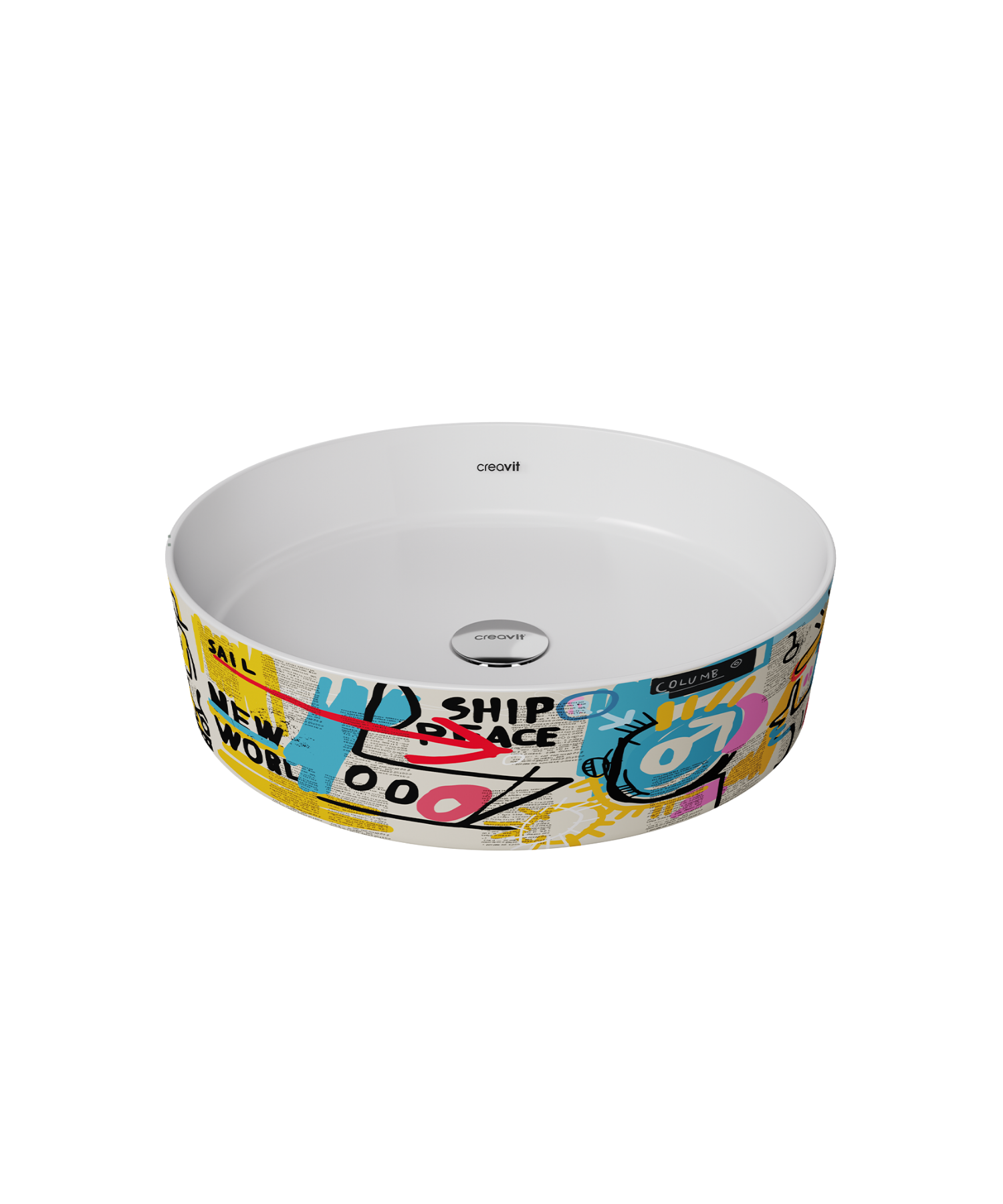 Loop Gen-Z Yuvarlak Masa Üstü Çanak Lavabo Ø40 cm Grafiti Baskı Extra Beyaz