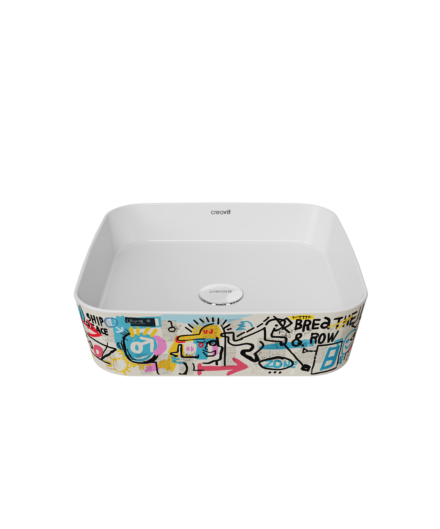 Loop Gen-Z Kare 40 cm Masa Üstü İnce Lavabo Grafiti Baskı Extra Beyaz