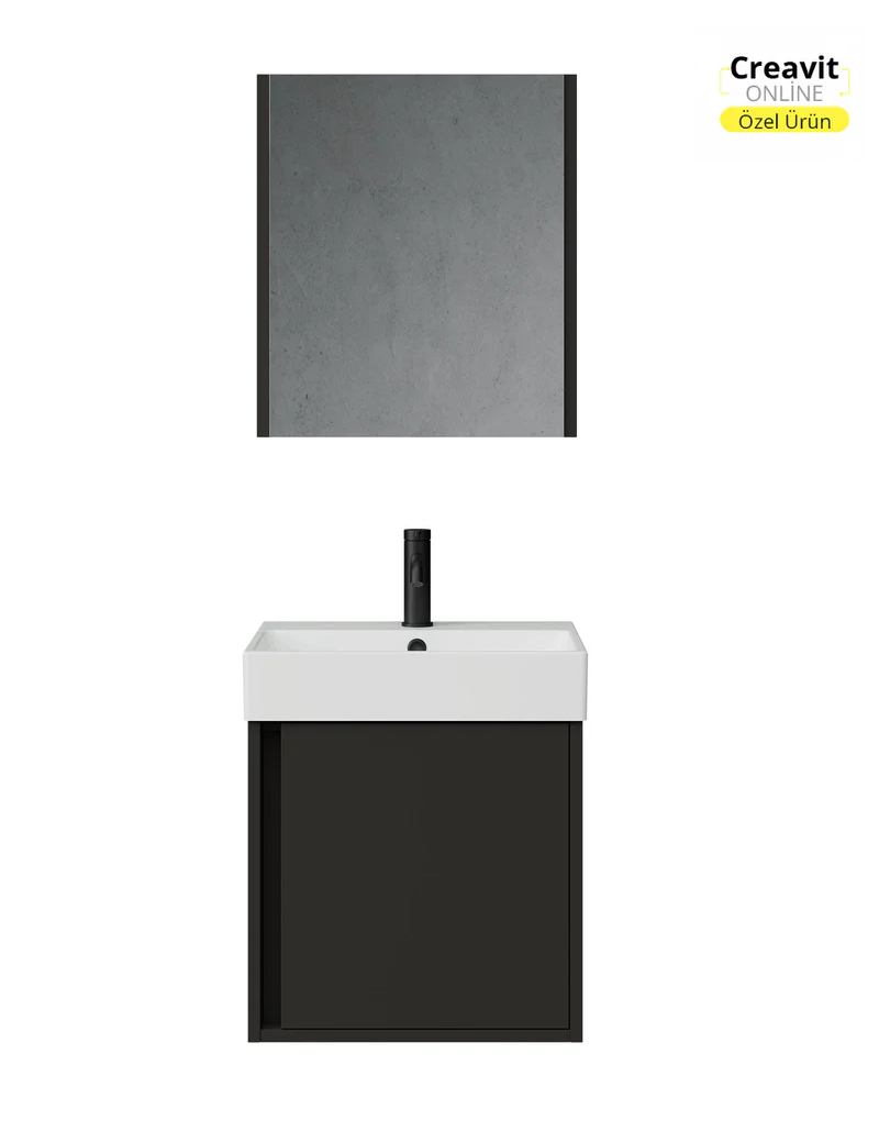 Vasa Kapaklı 50 Cm Antrasit Lavabo Dolabı İkili Set