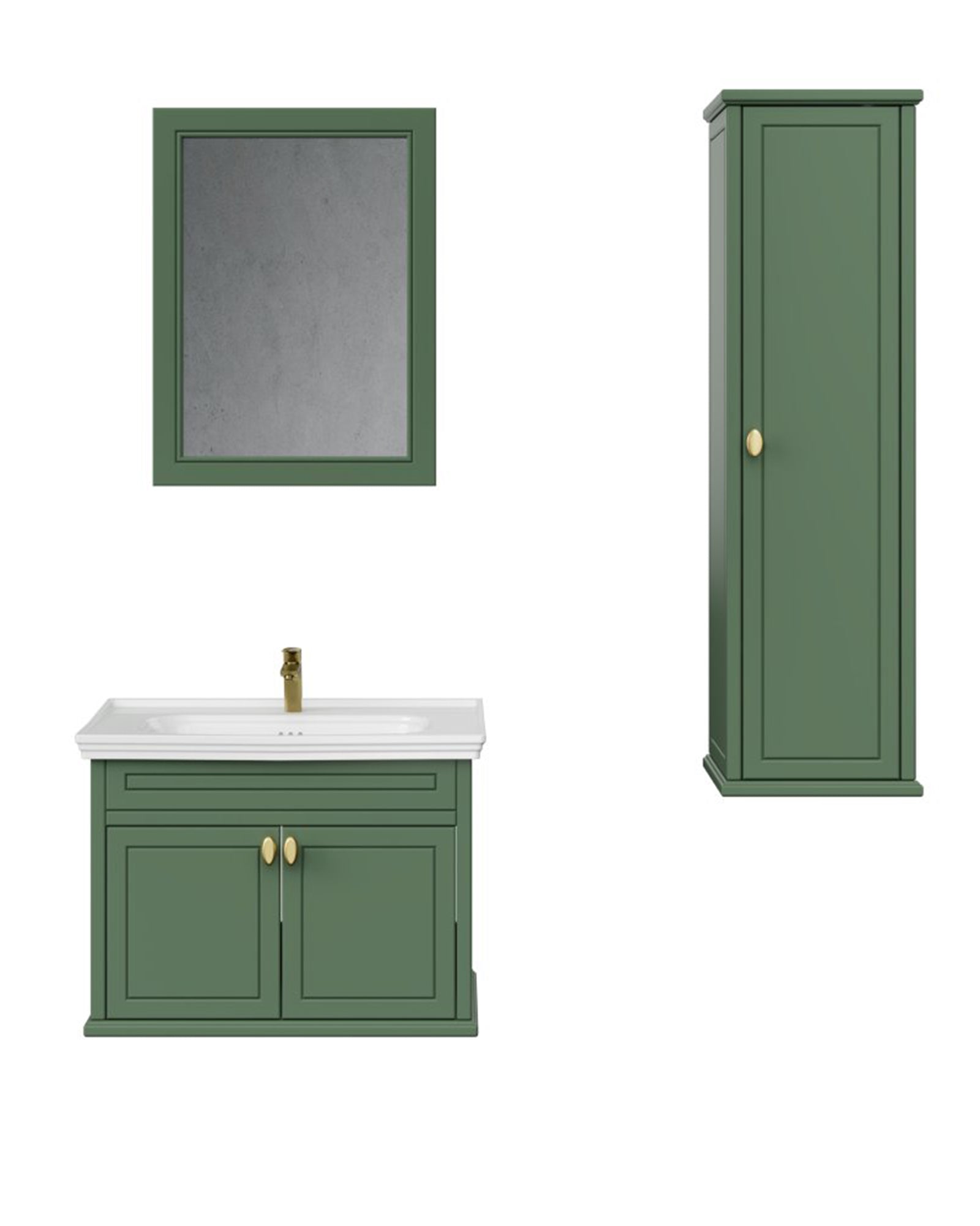 Antik Kapaklı 80 Cm Zeytuni Lavabo Dolabı Seti