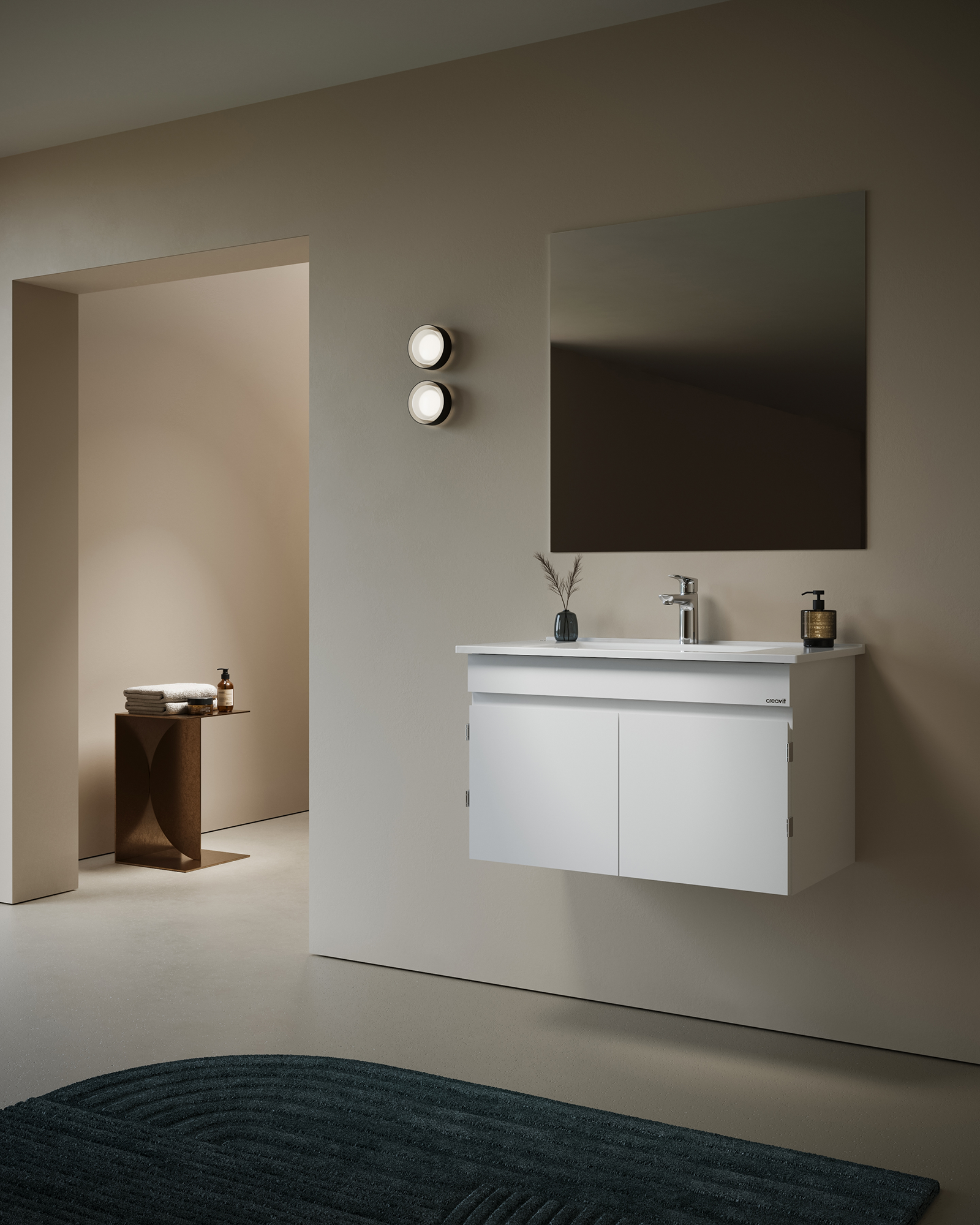 Flexio 65 Cm Kapaklı Katlanabilir Lavabo Dolabı 270 Derece Beyaz Set