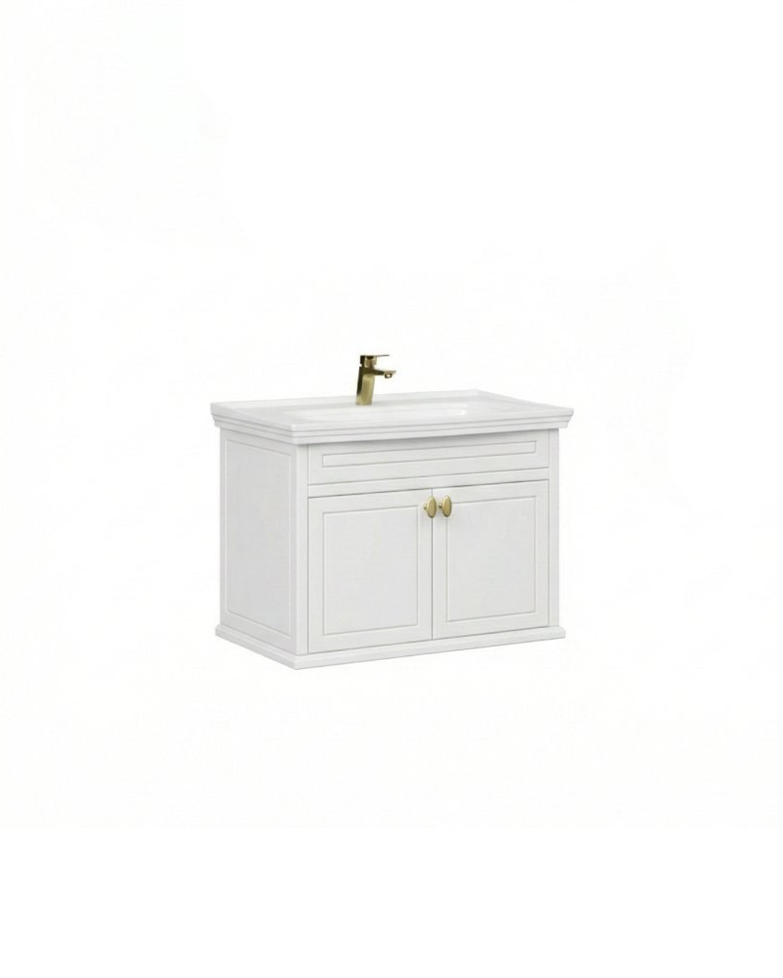 Antik Kapaklı 100 Cm Beyaz Lavabo Dolabı İkili Set