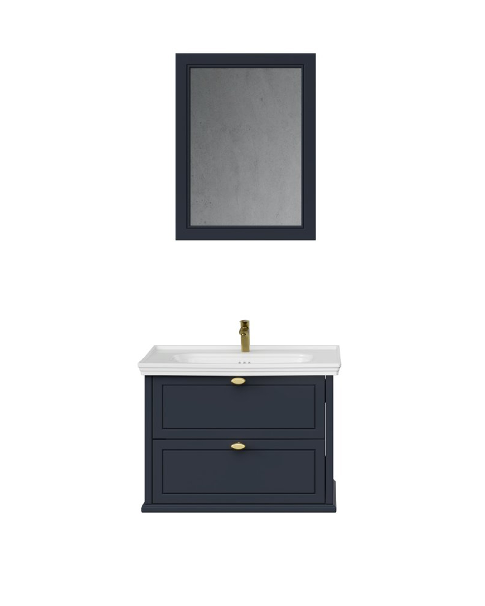 Antik İki Çekmeceli 80 Cm Antrasit Lavabo Dolabı İkili Set